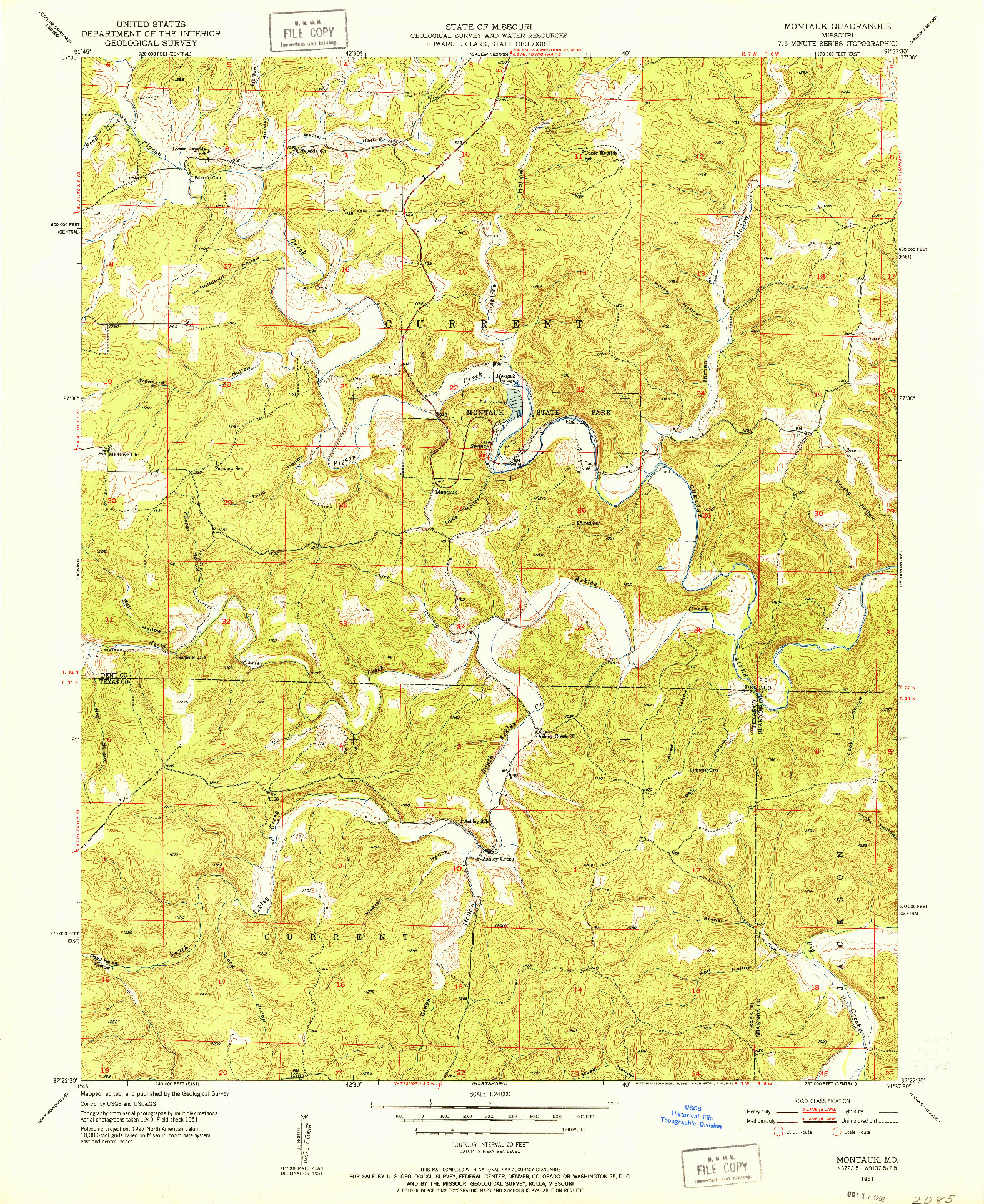 USGS 1:24000-SCALE QUADRANGLE FOR MONTAUK, MO 1951
