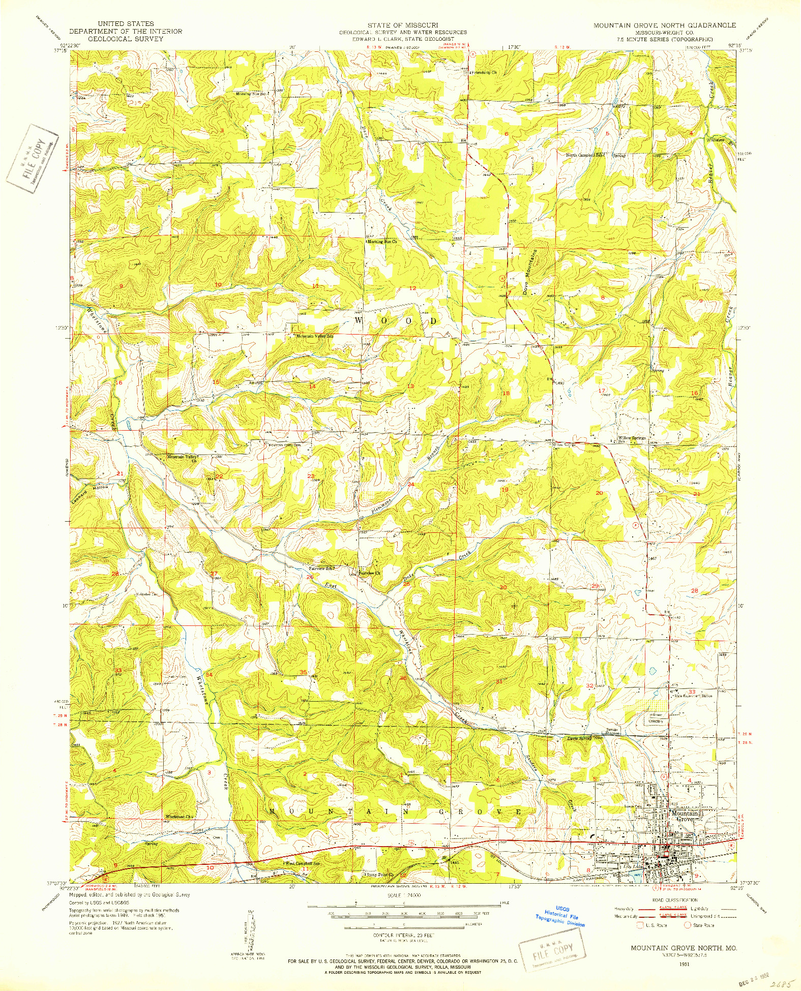 USGS 1:24000-SCALE QUADRANGLE FOR MOUNTAIN GROVE NORTH, MO 1951
