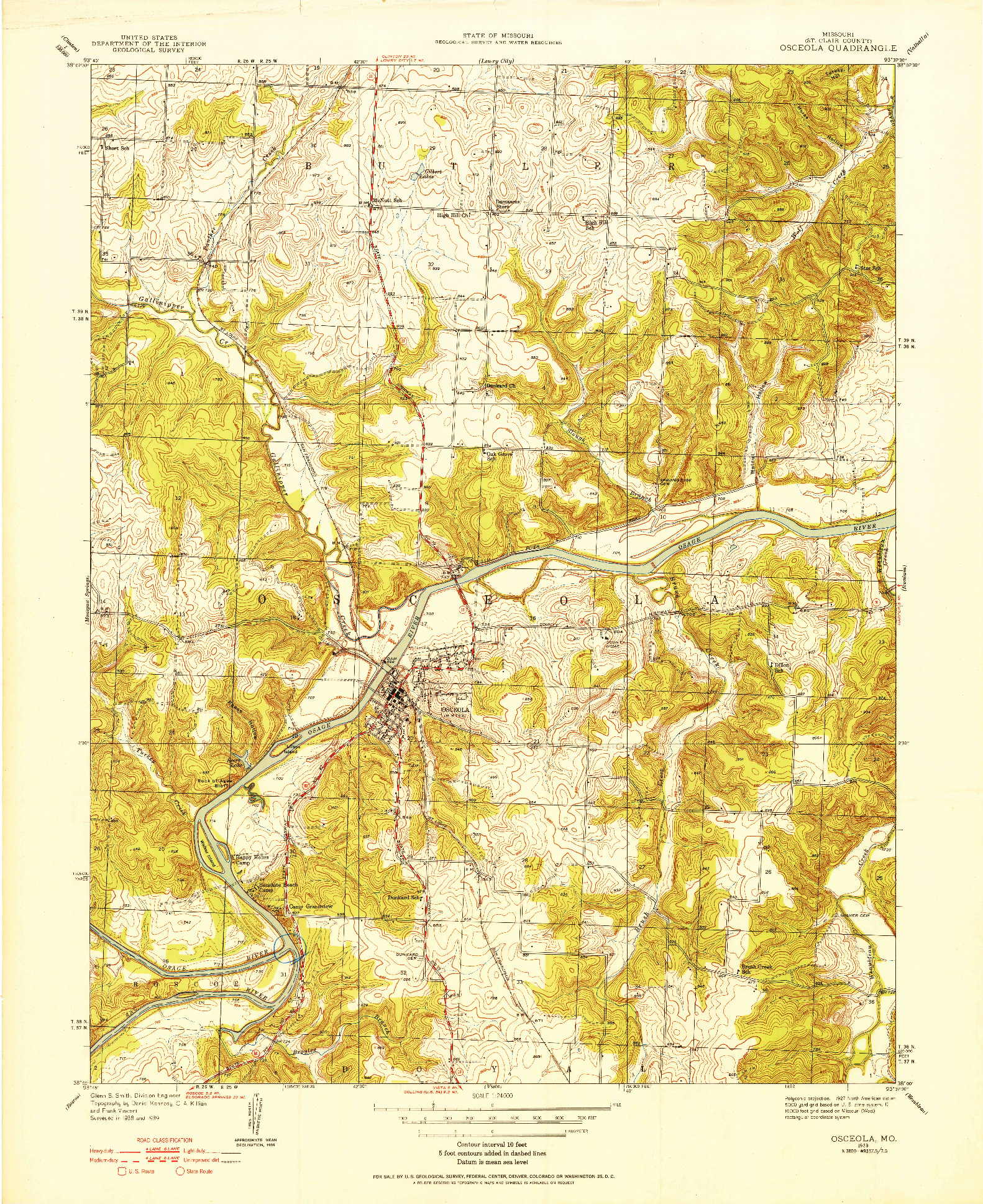 USGS 1:24000-SCALE QUADRANGLE FOR OSCEOLA, MO 1939