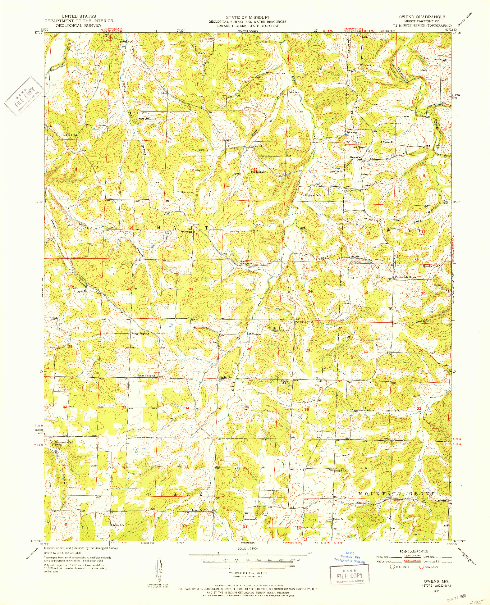 USGS 1:24000-SCALE QUADRANGLE FOR OWENS, MO 1951