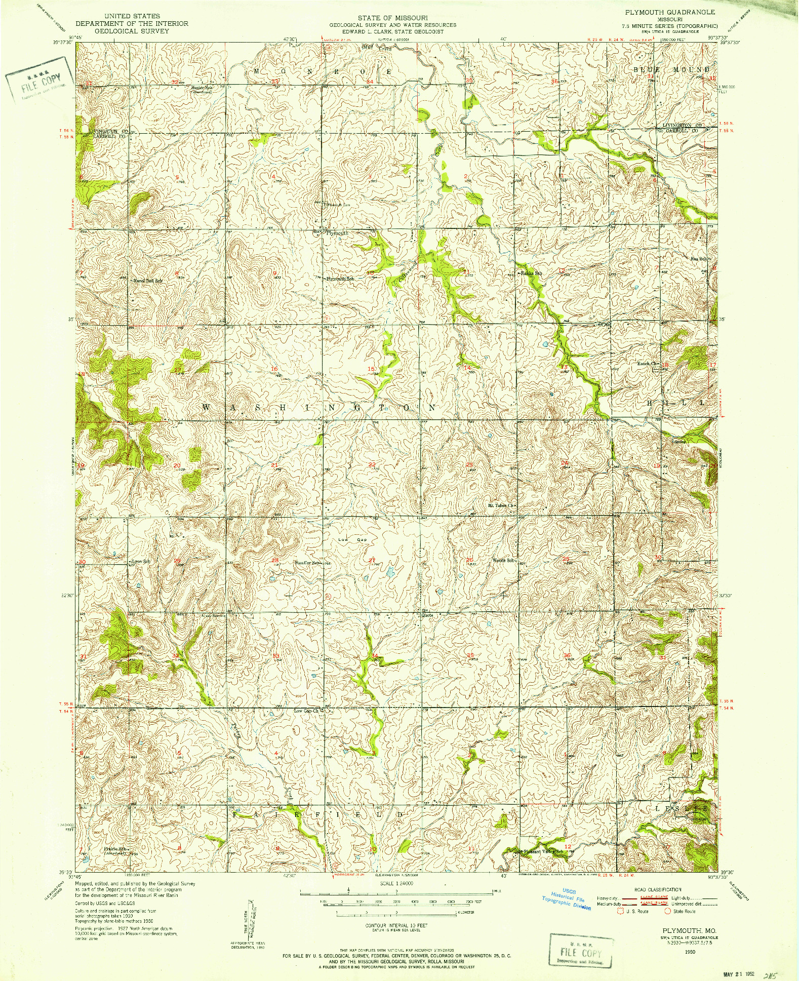 USGS 1:24000-SCALE QUADRANGLE FOR PLYMOUTH, MO 1950