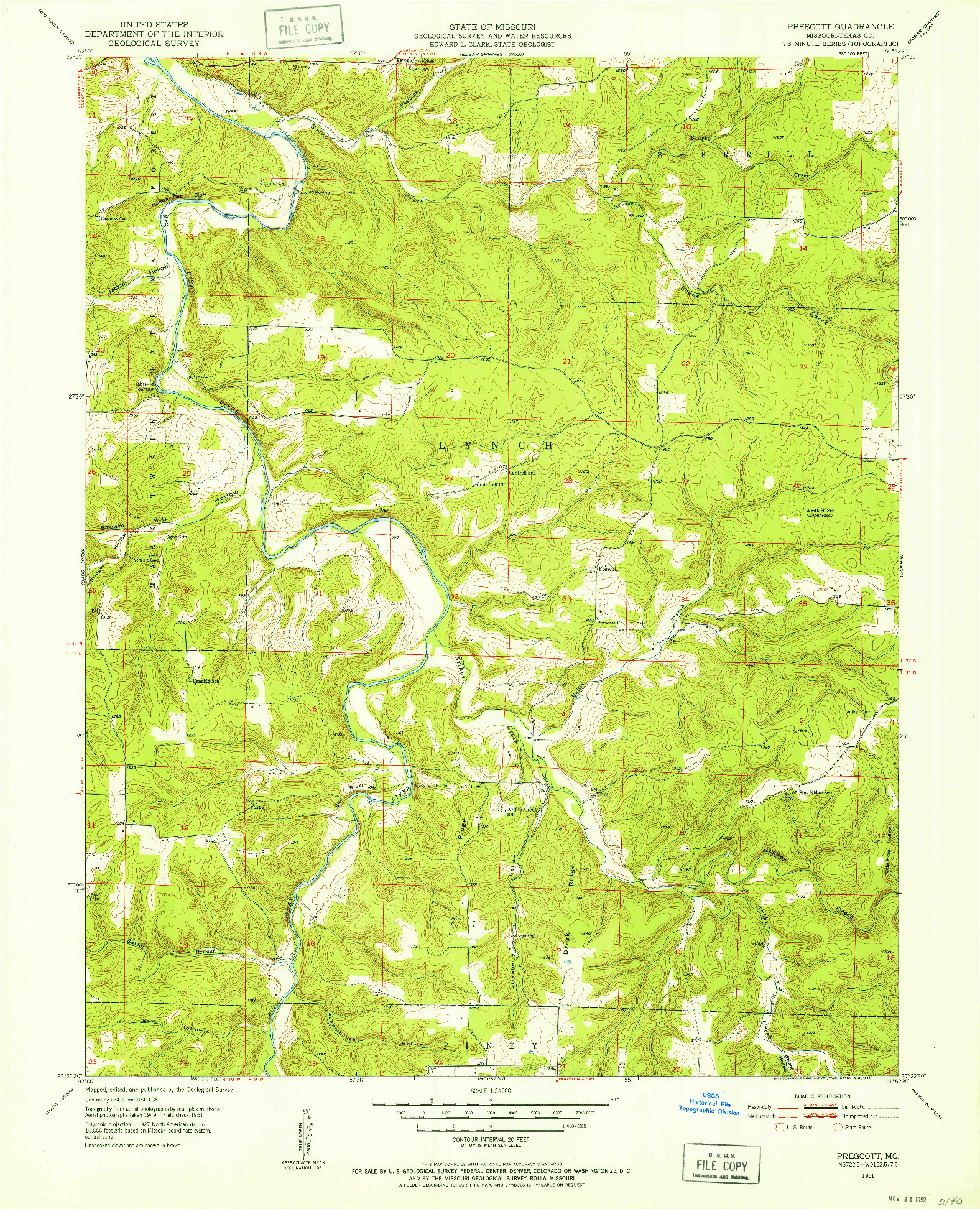 USGS 1:24000-SCALE QUADRANGLE FOR PRESCOTT, MO 1951