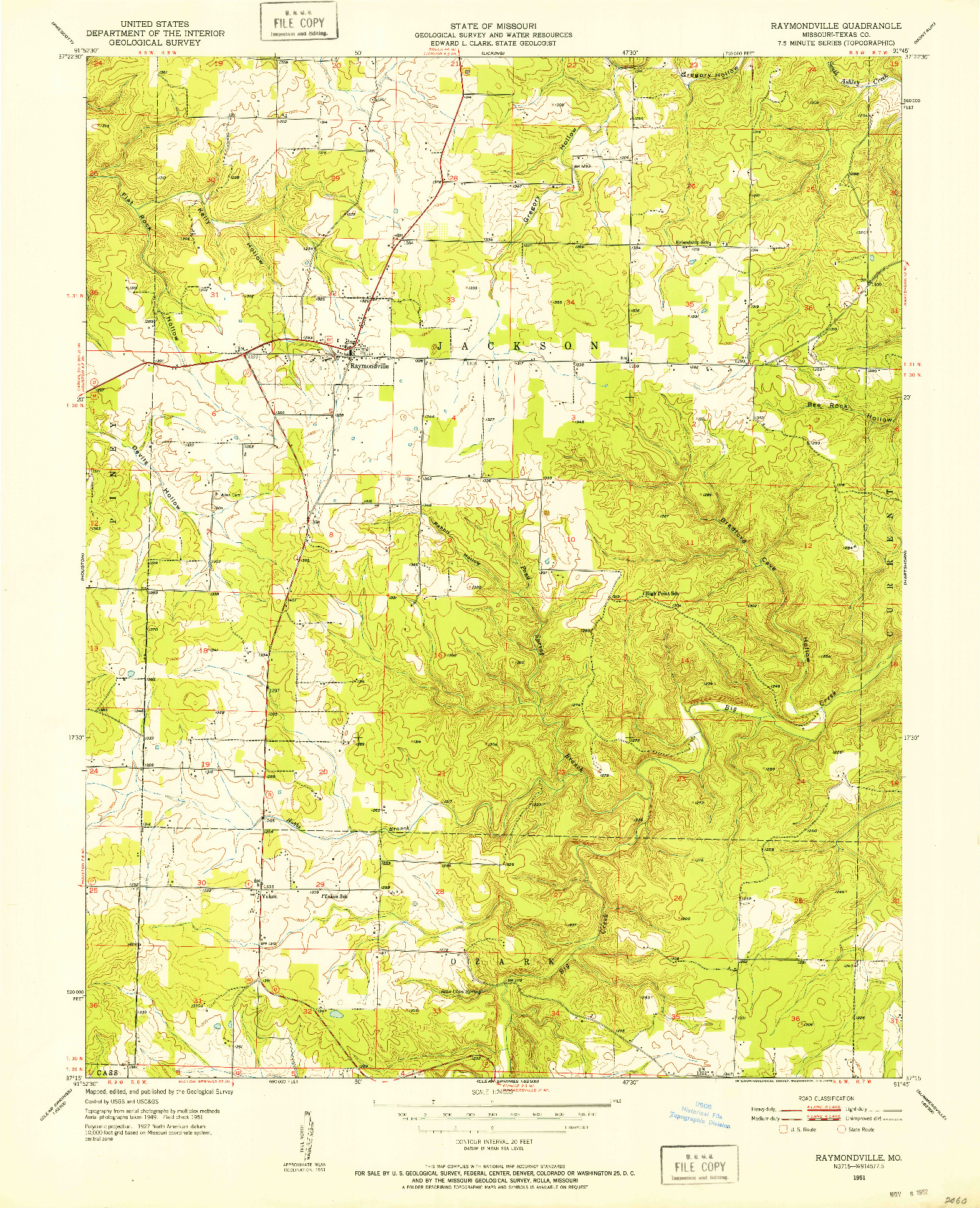 USGS 1:24000-SCALE QUADRANGLE FOR RAYMONDVILLE, MO 1951