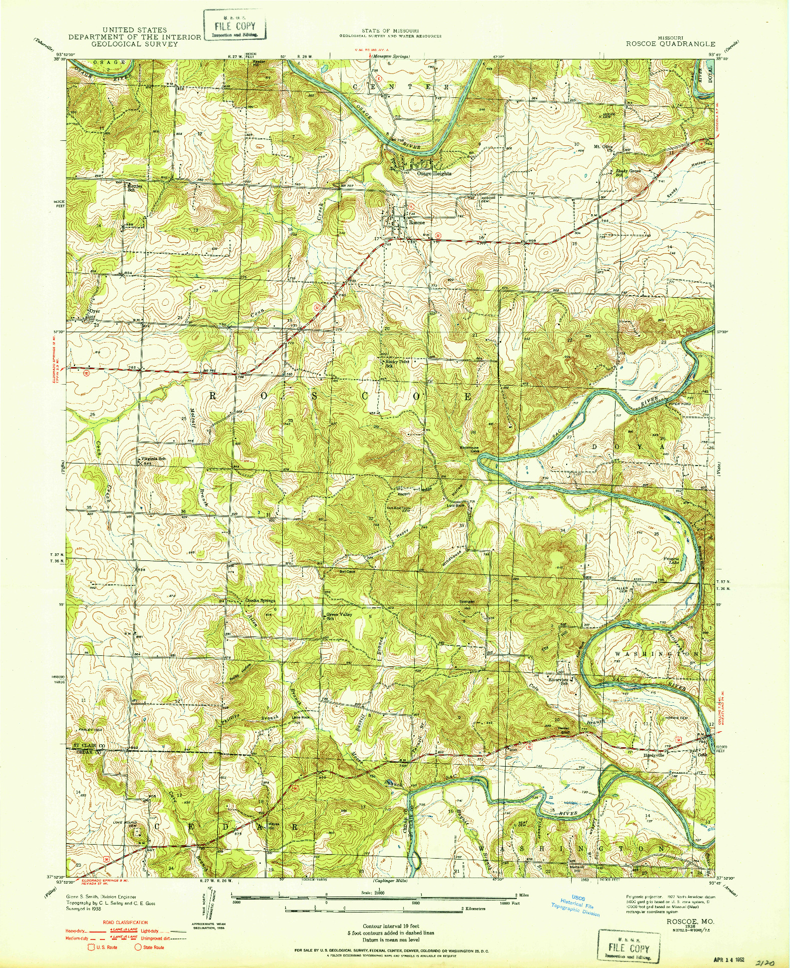 USGS 1:24000-SCALE QUADRANGLE FOR ROSCOE, MO 1938