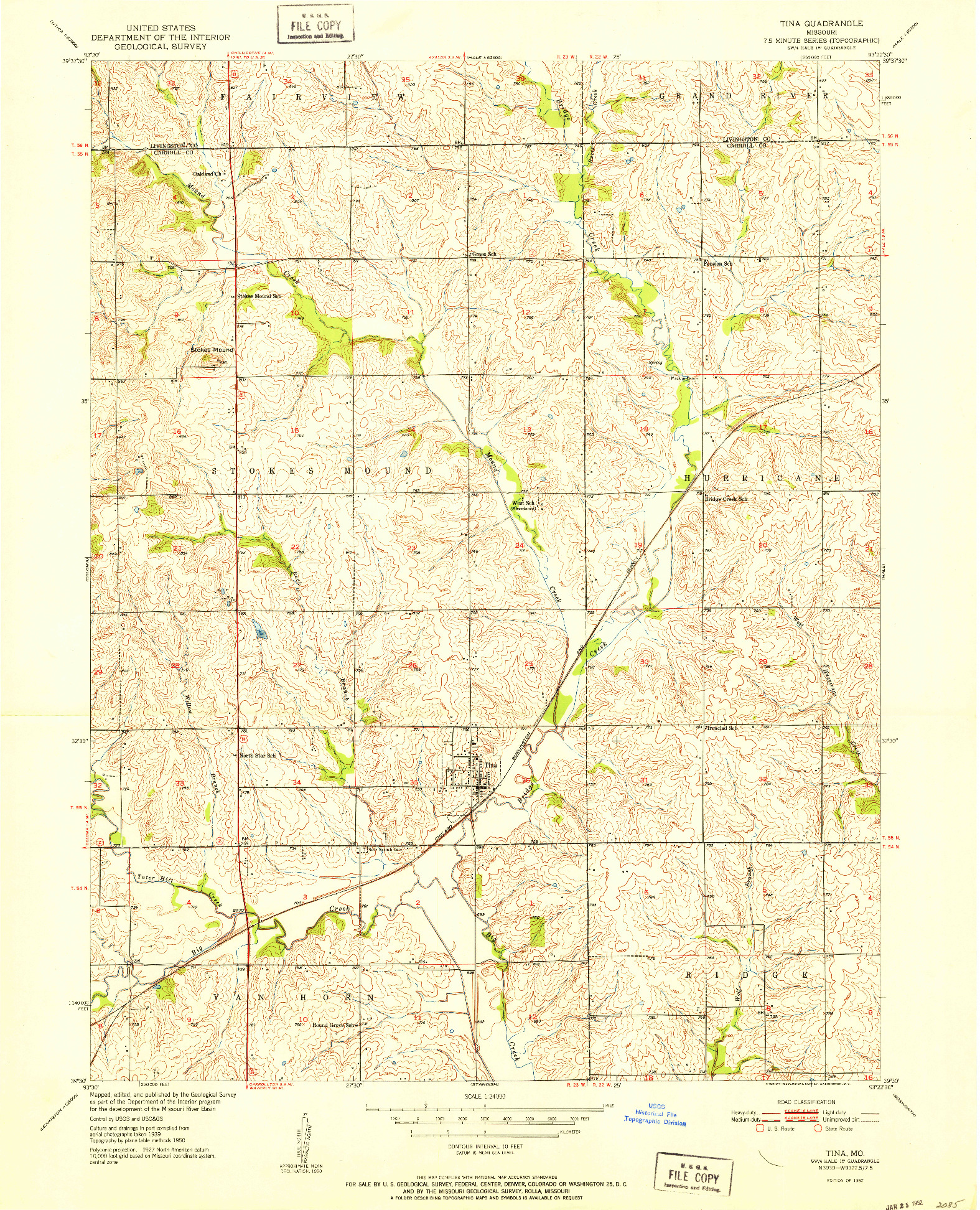 USGS 1:24000-SCALE QUADRANGLE FOR TINA, MO 1952