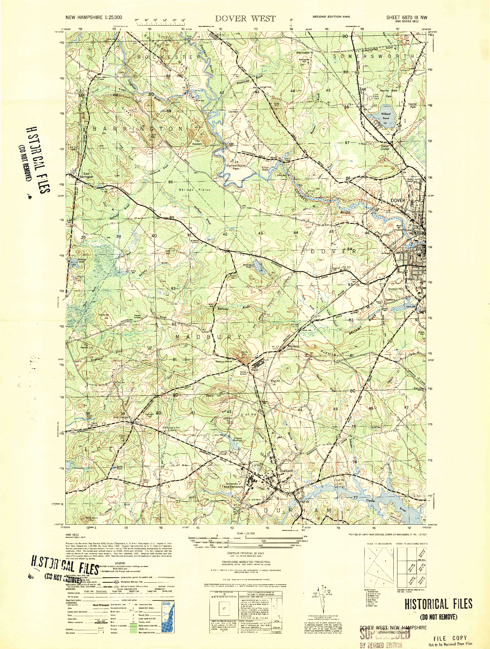 USGS 1:25000-SCALE QUADRANGLE FOR DOVER WEST, NH 1952
