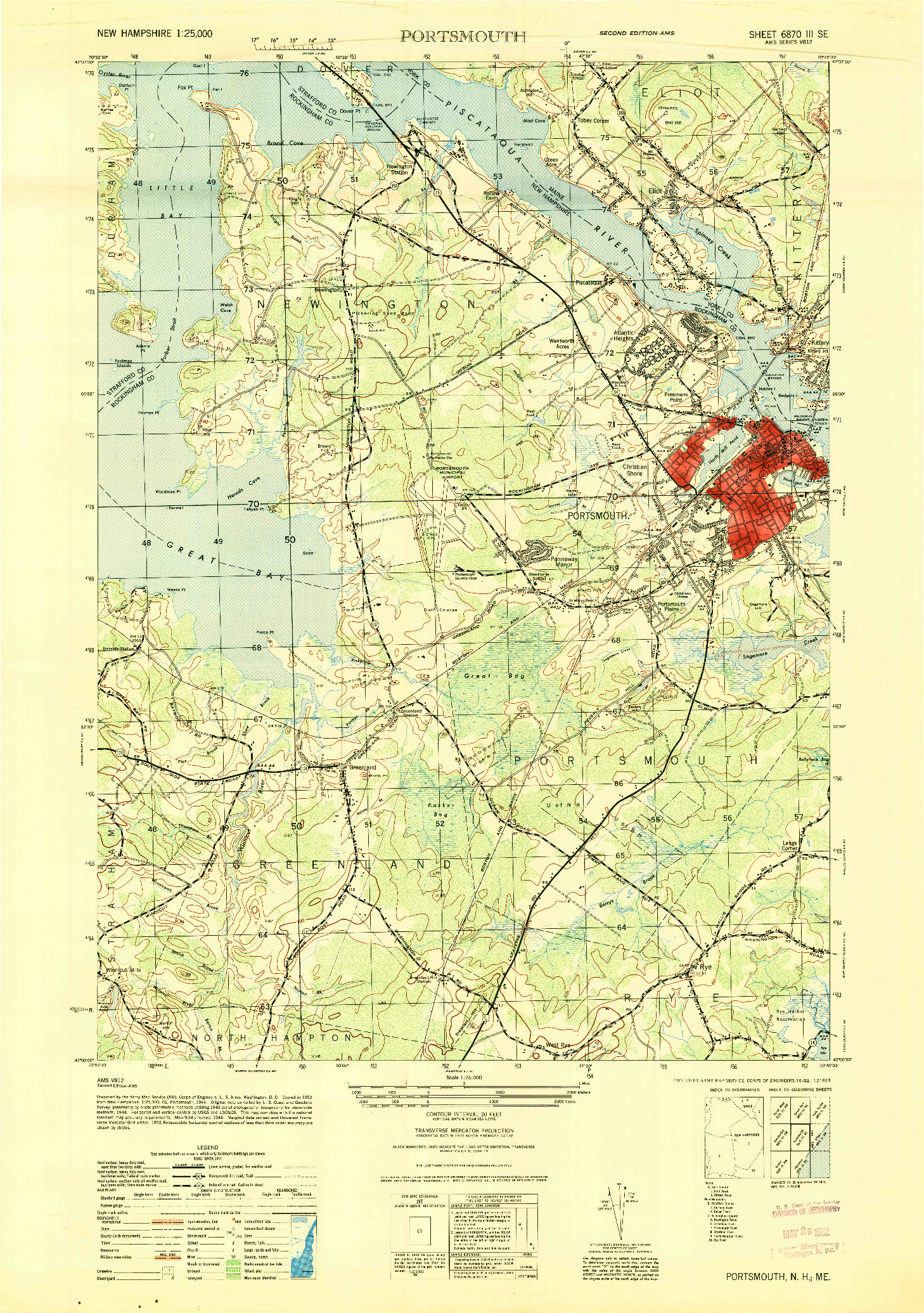 USGS 1:25000-SCALE QUADRANGLE FOR PORTSMOUTH, NH 1952