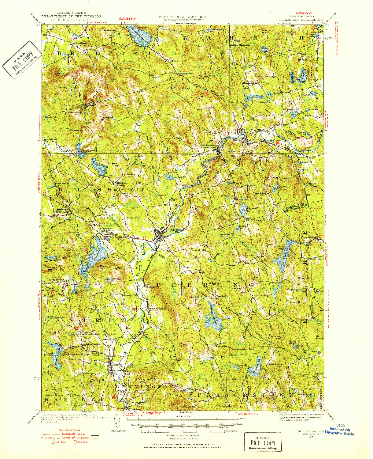 USGS 1:62500-SCALE QUADRANGLE FOR HILLSBORO, NH 1926