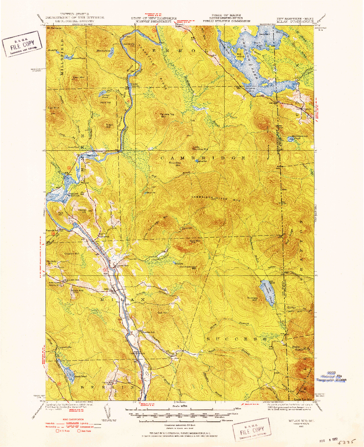 USGS 1:62500-SCALE QUADRANGLE FOR MILAN, NH 1930
