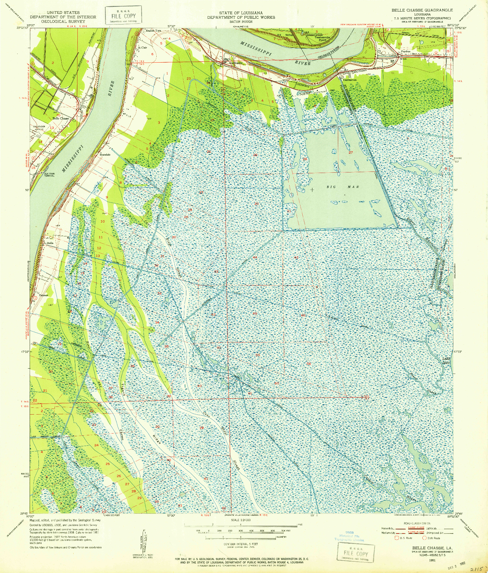 USGS 1:24000-SCALE QUADRANGLE FOR BELLE CHASSE, LA 1951