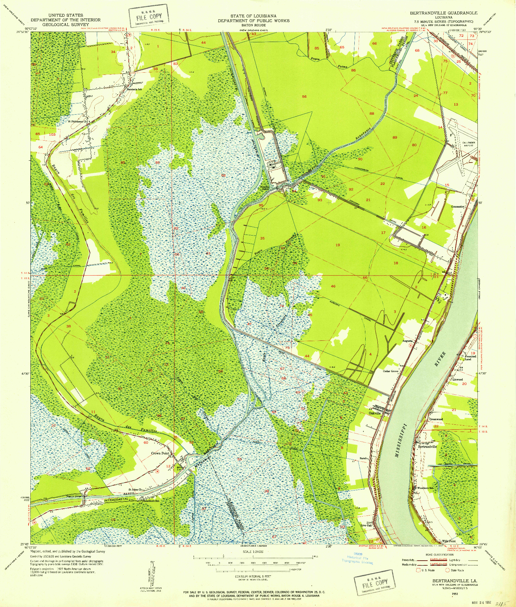 USGS 1:24000-SCALE QUADRANGLE FOR BERTRANDVILLE, LA 1951