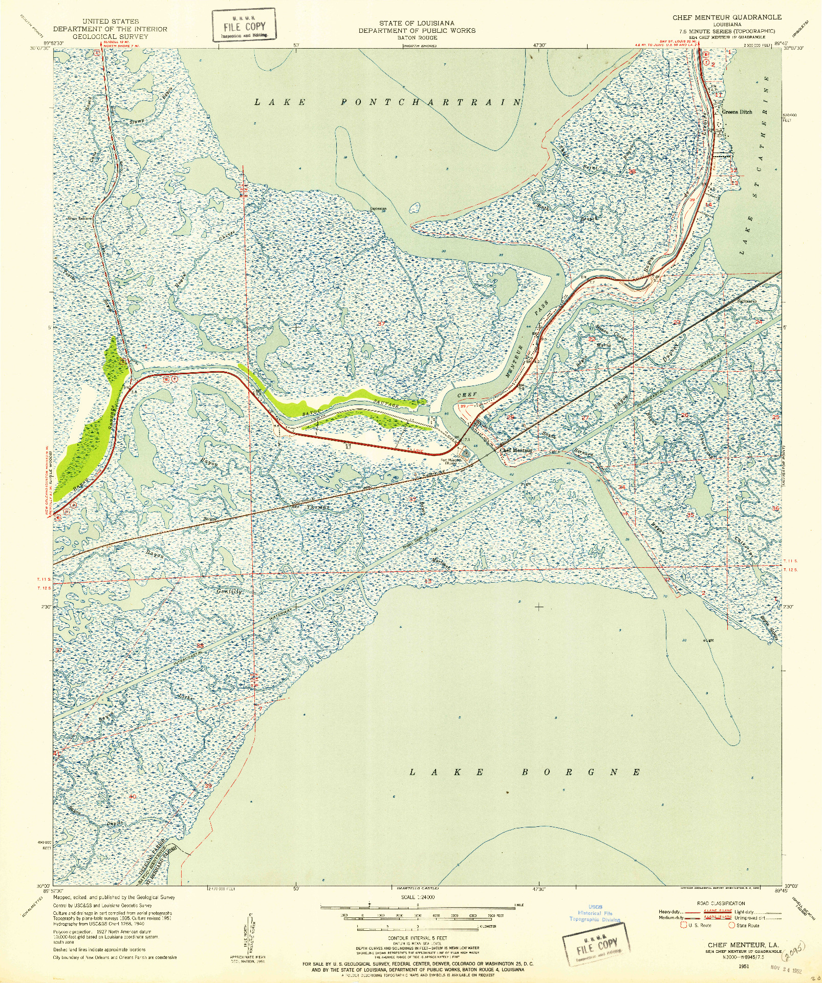 USGS 1:24000-SCALE QUADRANGLE FOR CHEF MENTEUR, LA 1951