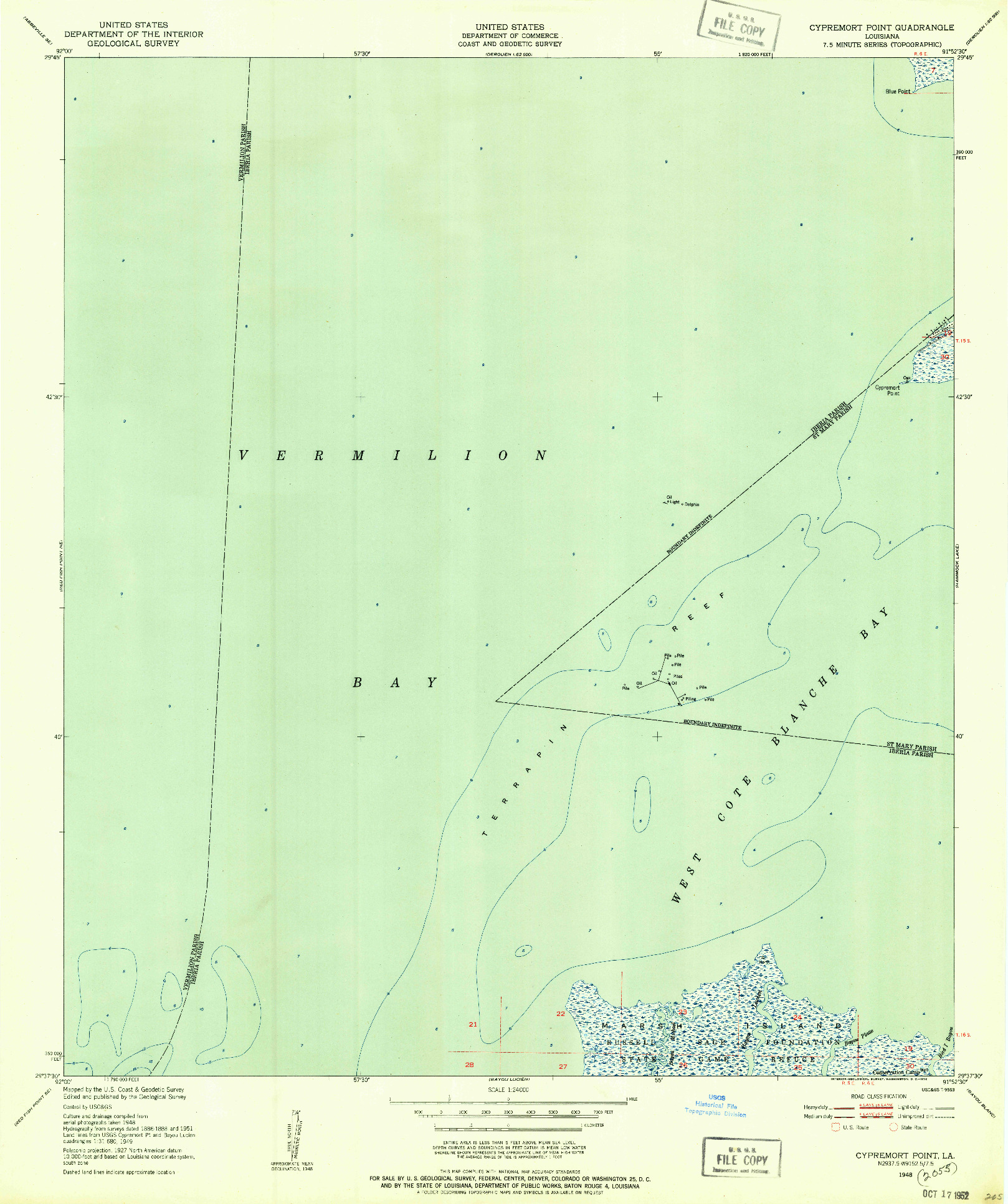 USGS 1:24000-SCALE QUADRANGLE FOR CYPREMORT POINT, LA 1948