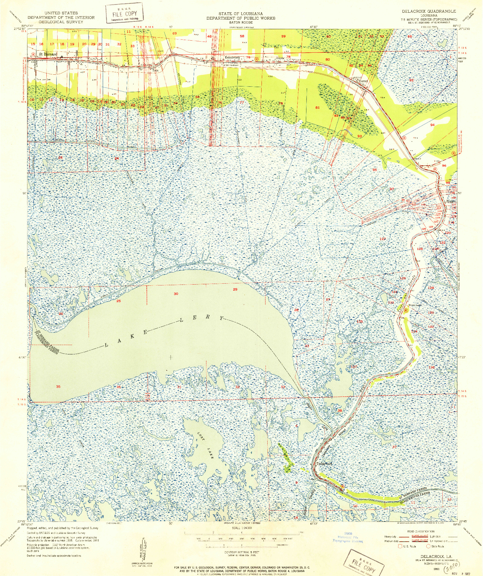 USGS 1:24000-SCALE QUADRANGLE FOR DELACROIX, LA 1951