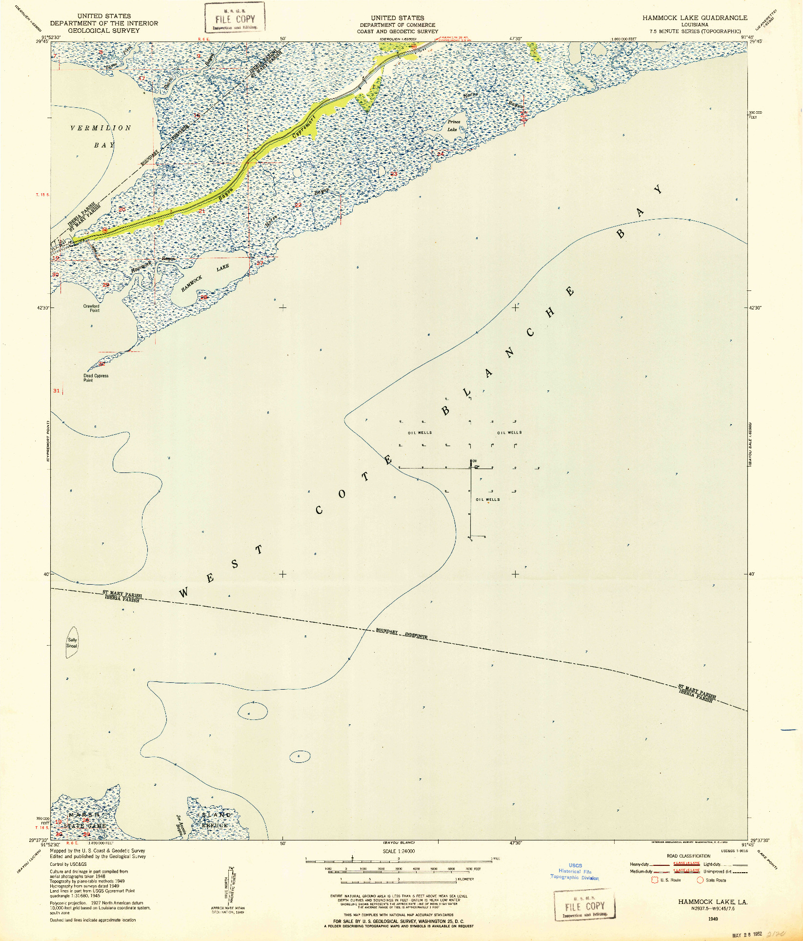 USGS 1:24000-SCALE QUADRANGLE FOR HAMMOCK LAKE, LA 1949