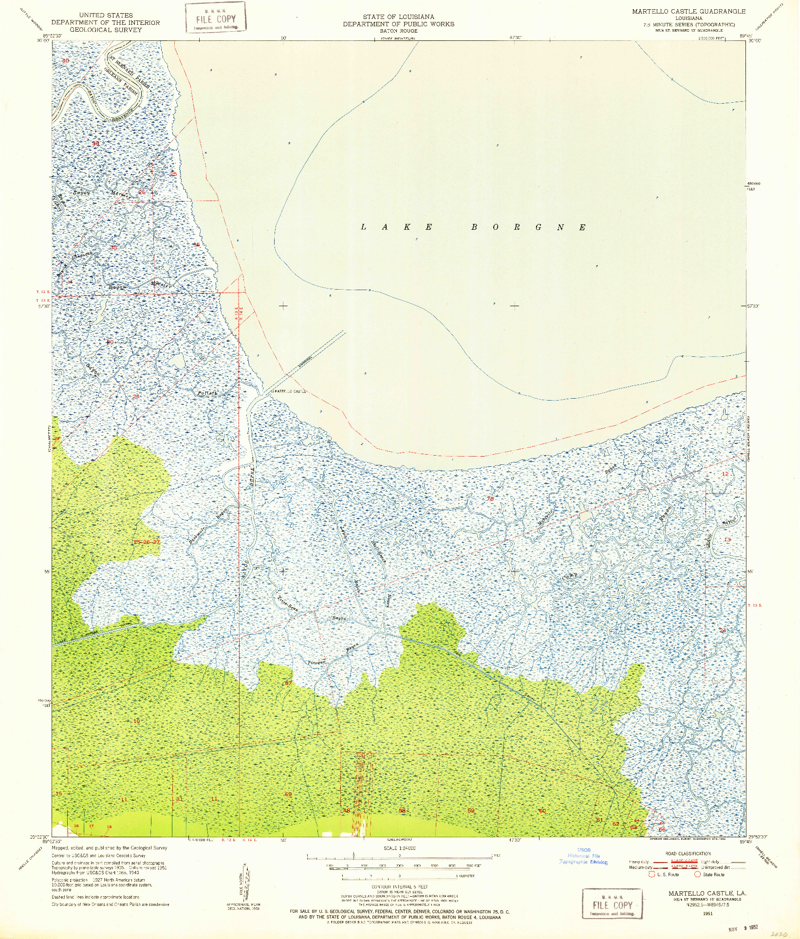 USGS 1:24000-SCALE QUADRANGLE FOR MARTELLO CASTLE, LA 1951