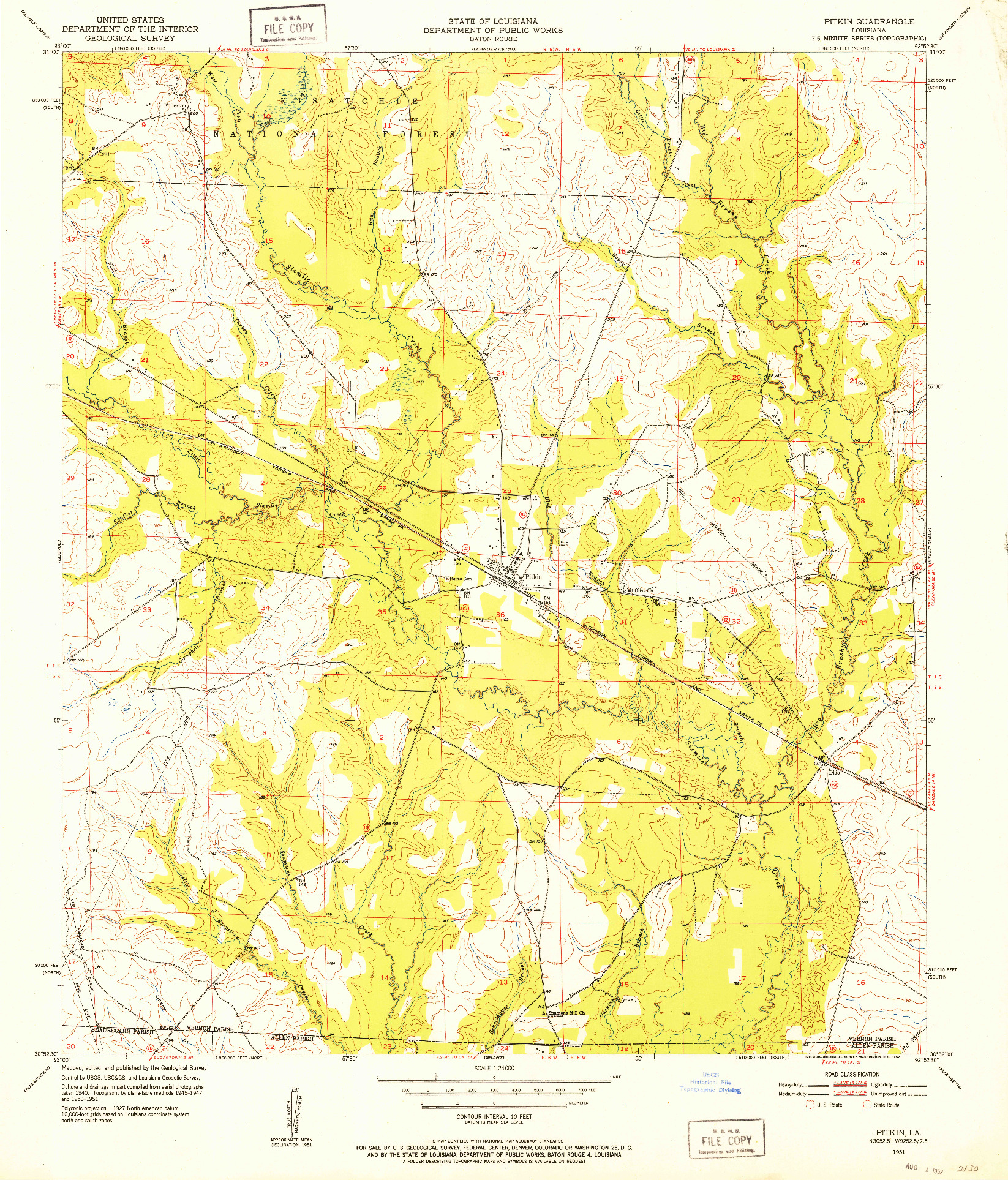 USGS 1:24000-SCALE QUADRANGLE FOR PITKIN, LA 1951