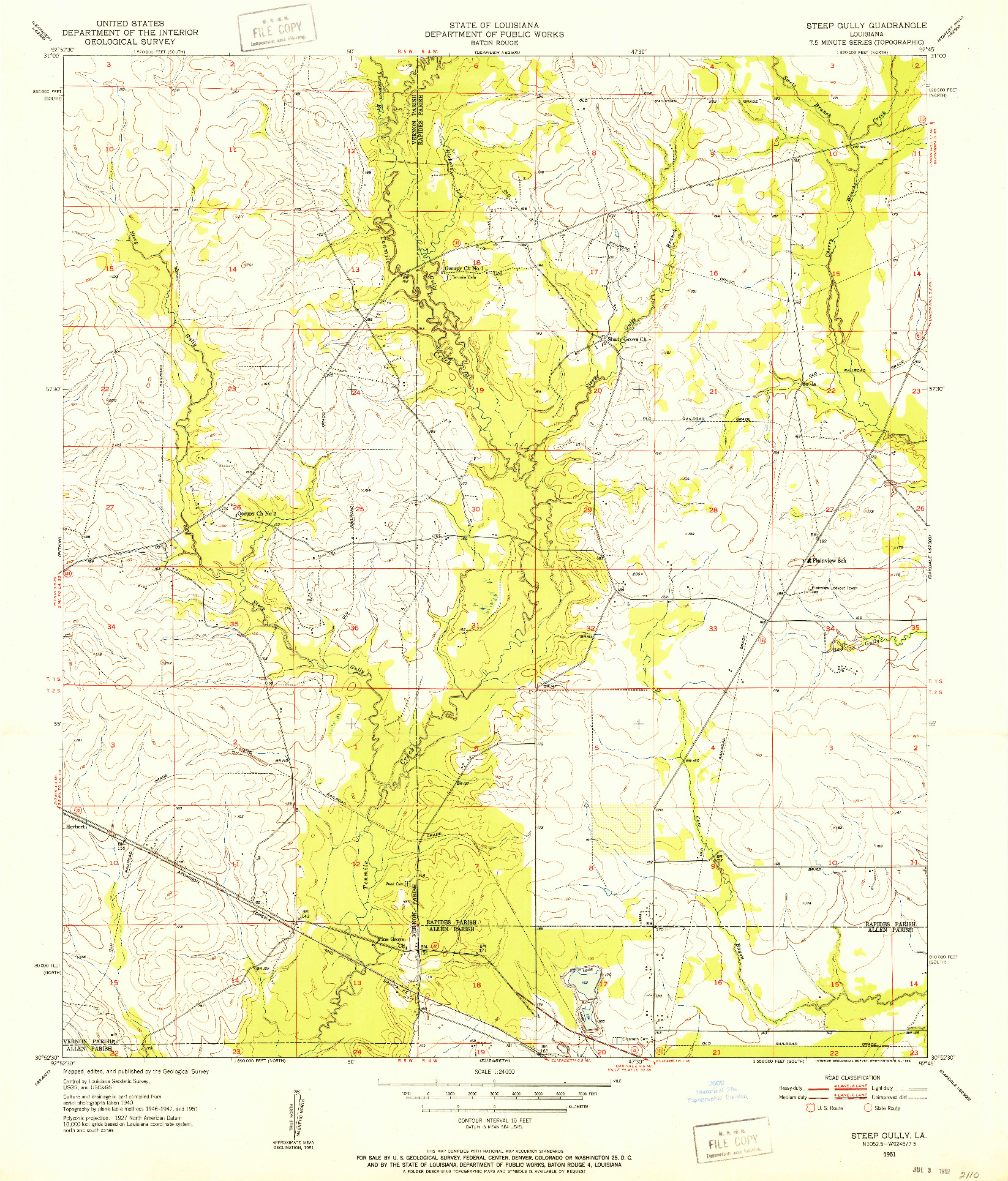 USGS 1:24000-SCALE QUADRANGLE FOR STEEP GULLY, LA 1951