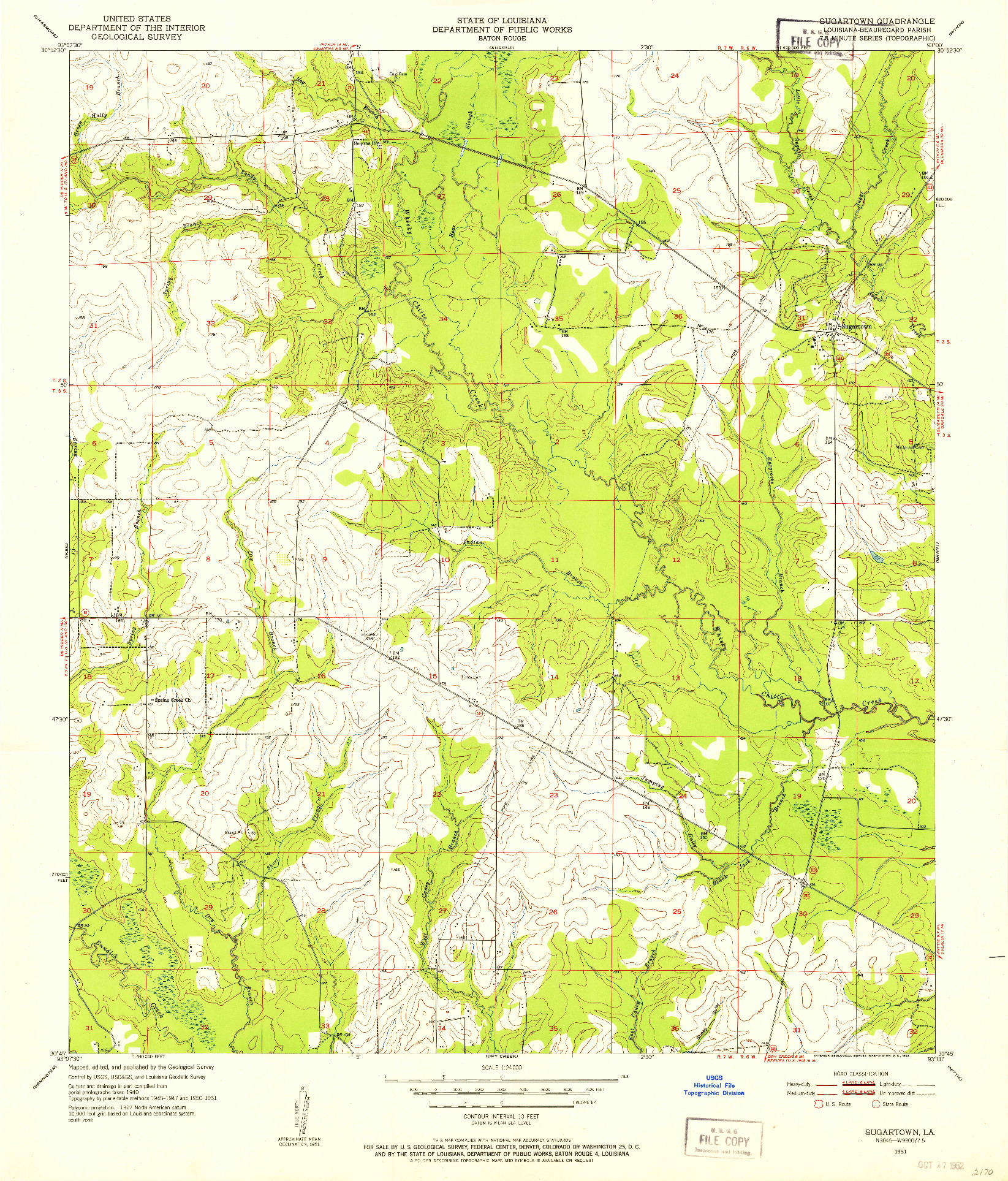 USGS 1:24000-SCALE QUADRANGLE FOR SUGARTOWN, LA 1951
