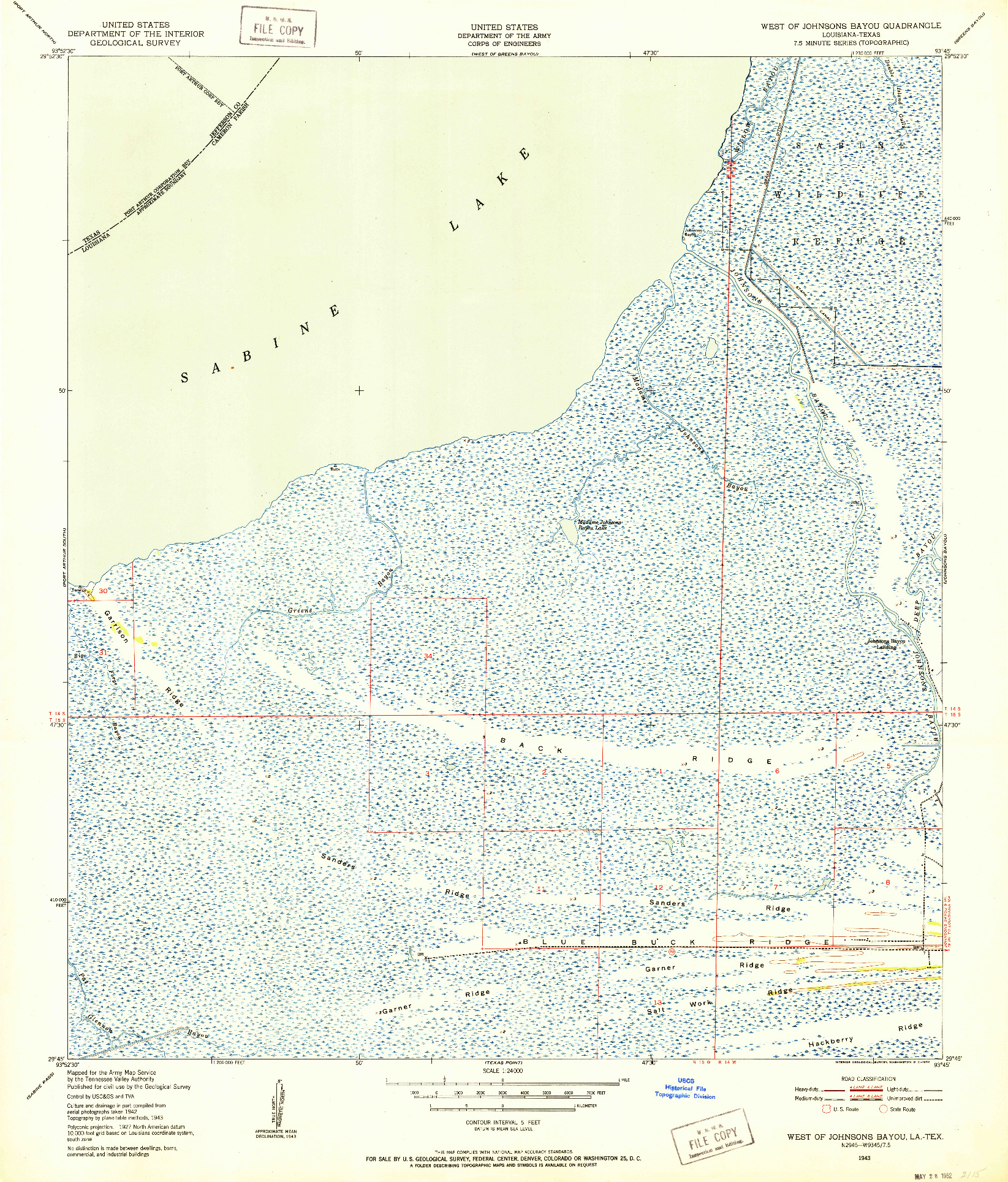 USGS 1:24000-SCALE QUADRANGLE FOR WEST OF JOHNSON BAYOU, LA 1943