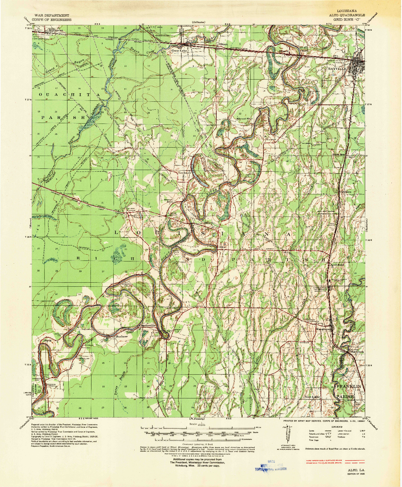 USGS 1:62500-SCALE QUADRANGLE FOR ALTO, LA 1935
