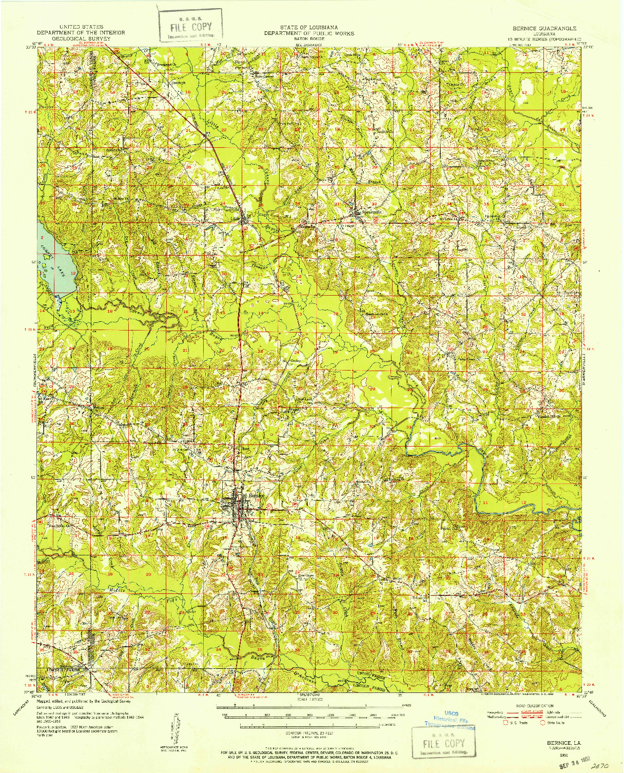 USGS 1:62500-SCALE QUADRANGLE FOR BERNICE, LA 1951
