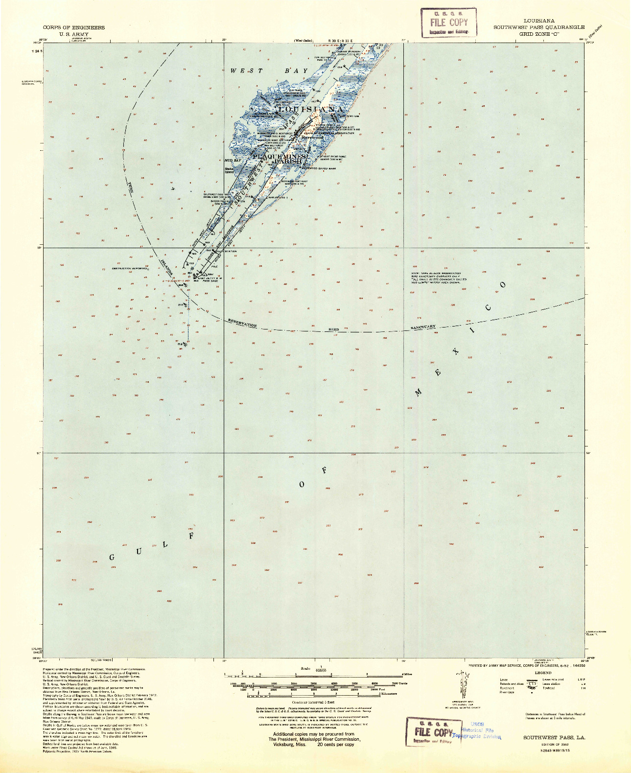 USGS 1:62500-SCALE QUADRANGLE FOR SOUTHWEST PASS, LA 1952