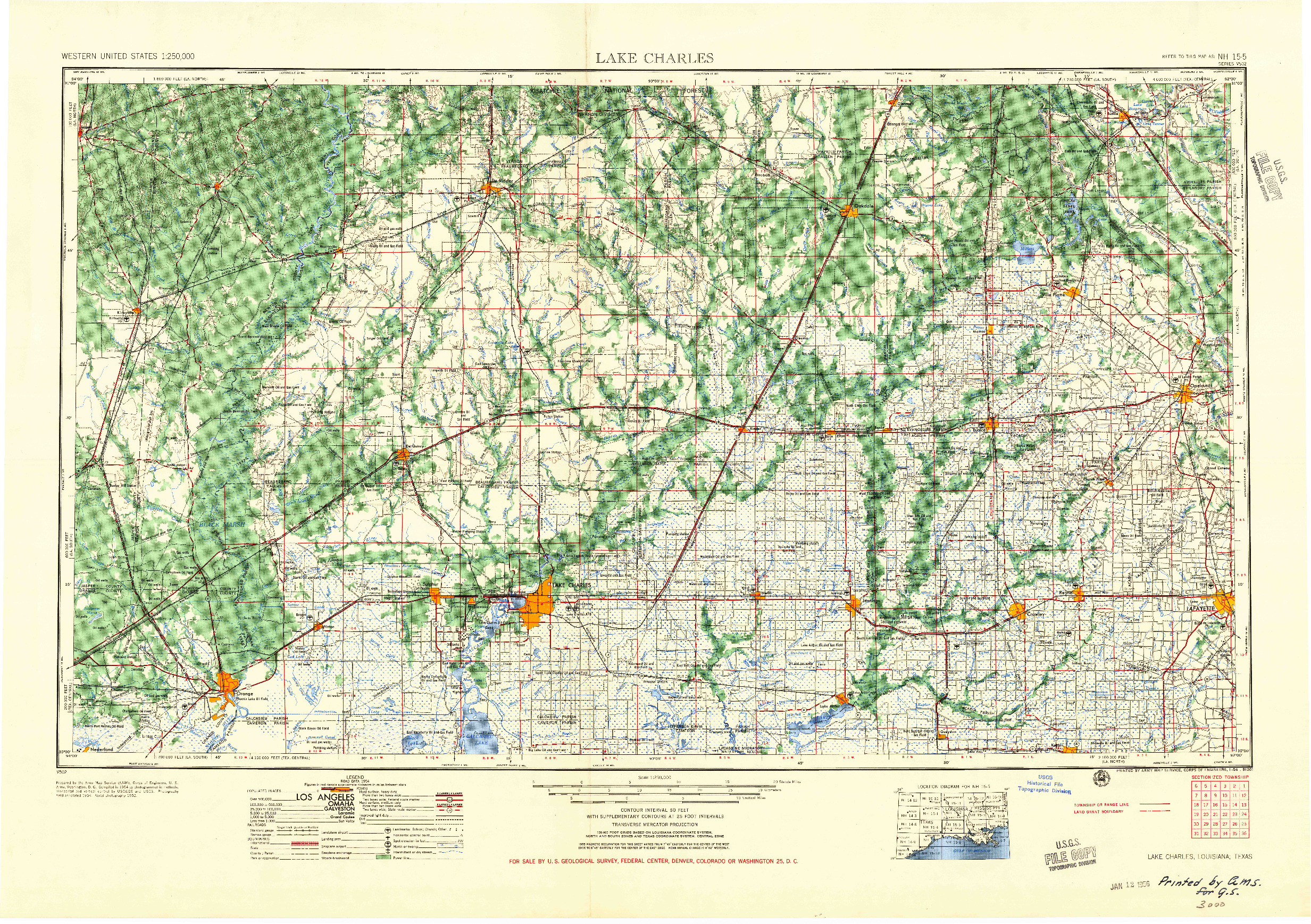 USGS 1:250000-SCALE QUADRANGLE FOR LAKE CHARLES, LA 1952