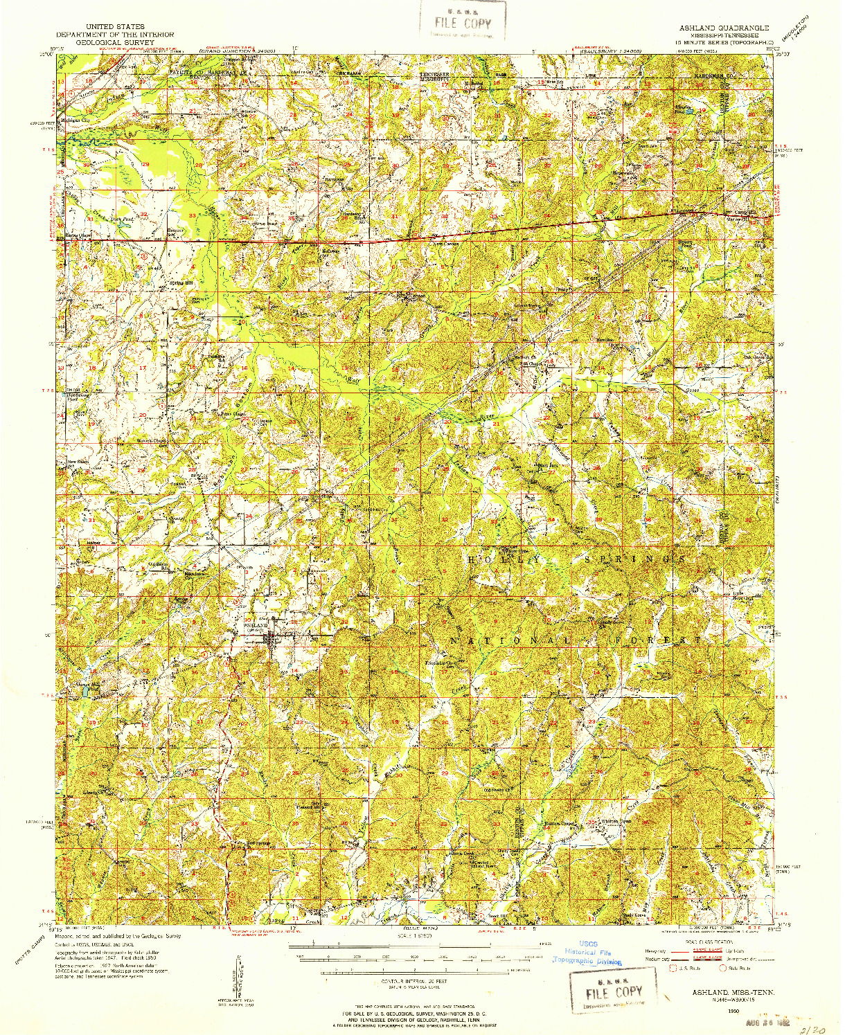 USGS 1:62500-SCALE QUADRANGLE FOR ASHLAND, MS 1950