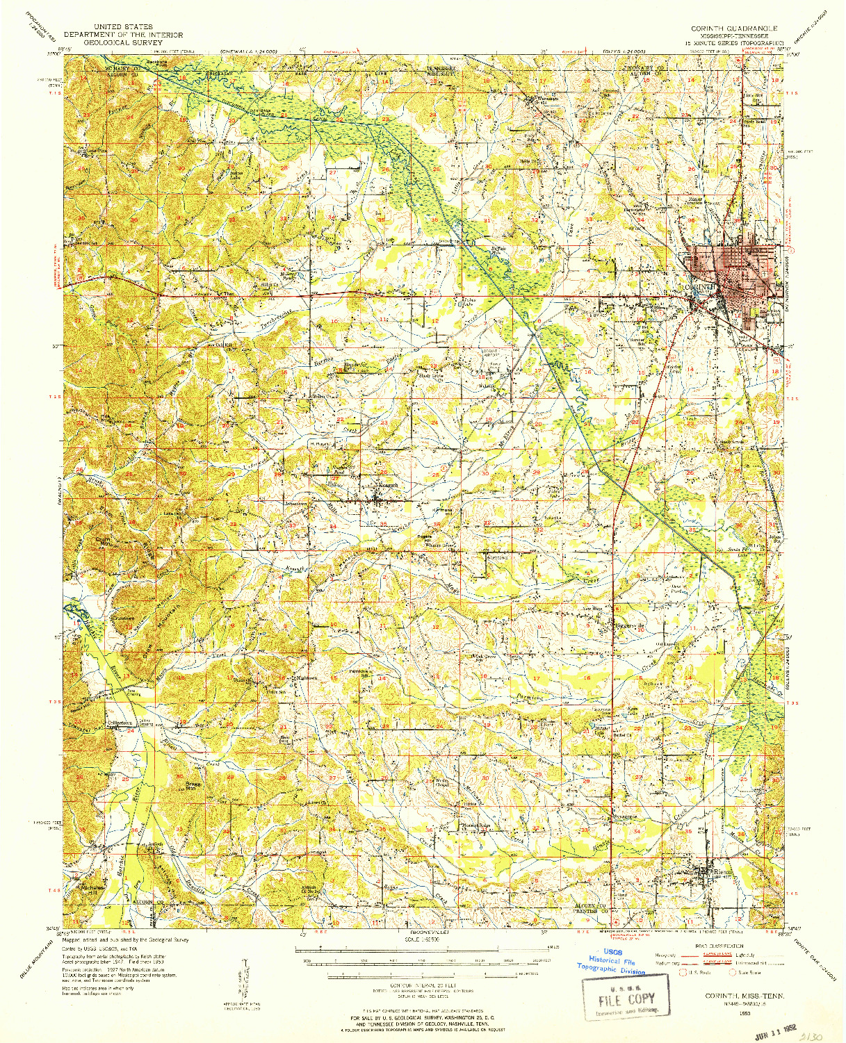 USGS 1:62500-SCALE QUADRANGLE FOR CORINTH, MS 1950