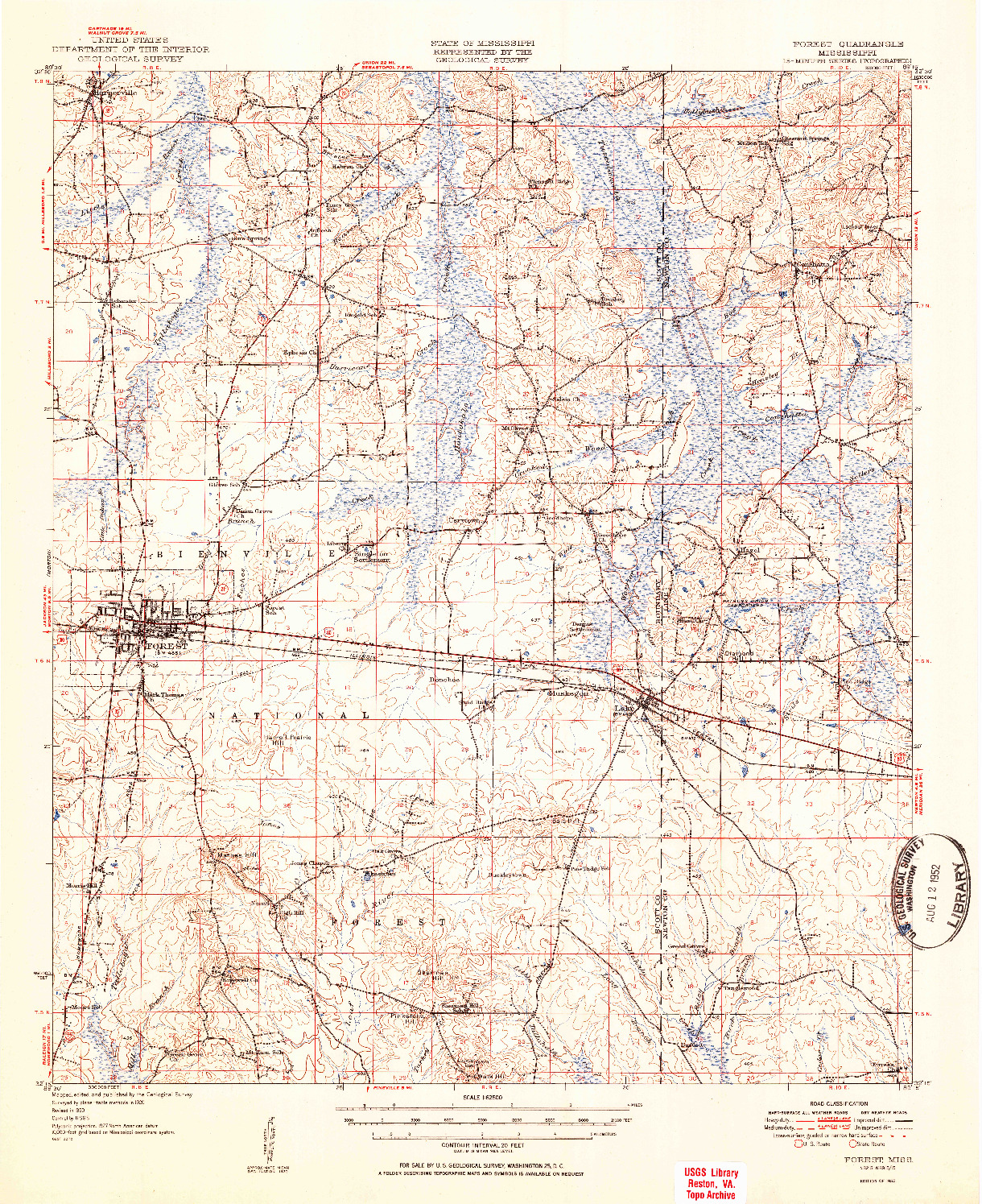 USGS 1:62500-SCALE QUADRANGLE FOR FOREST, MS 1952