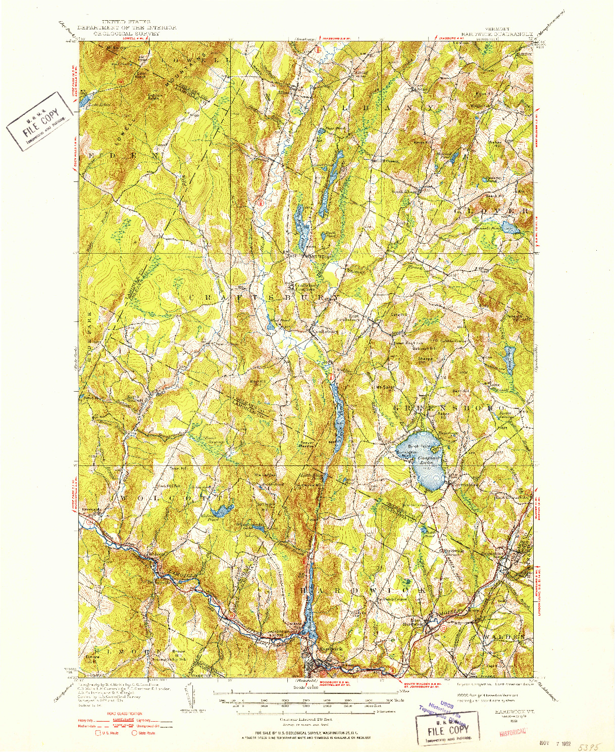 USGS 1:62500-SCALE QUADRANGLE FOR HARDWICK, VT 1951