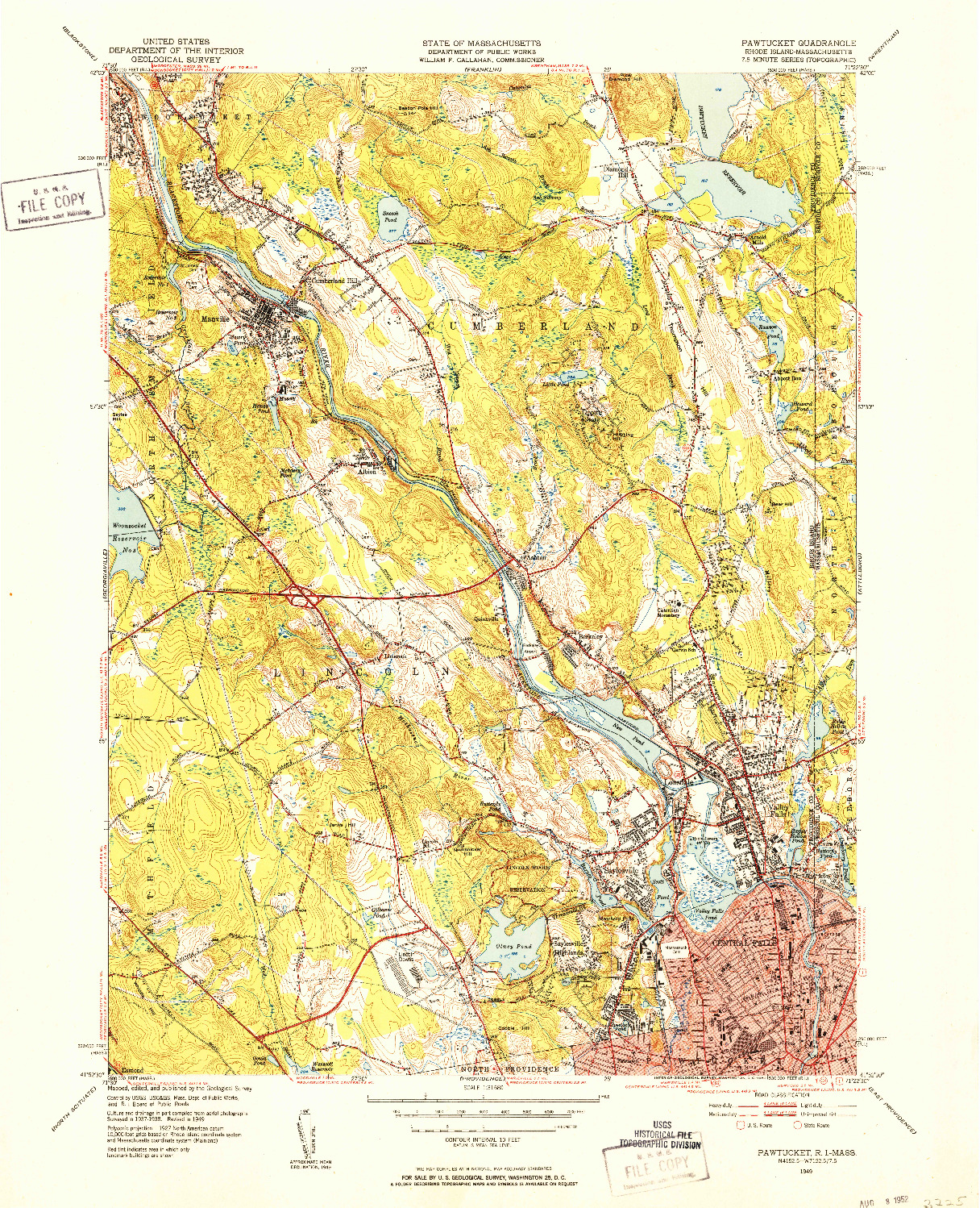 USGS 1:31680-SCALE QUADRANGLE FOR PAWTUCKET, RI 1949