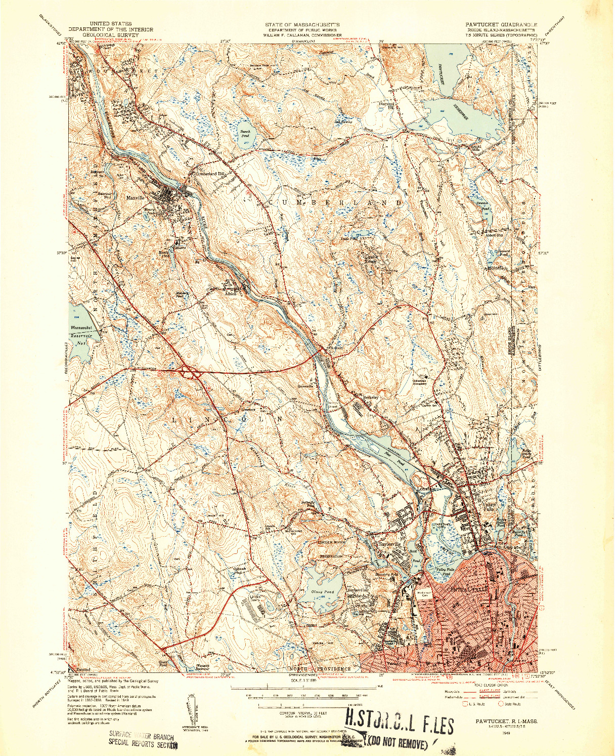 USGS 1:31680-SCALE QUADRANGLE FOR PAWTUCKET, RI 1949