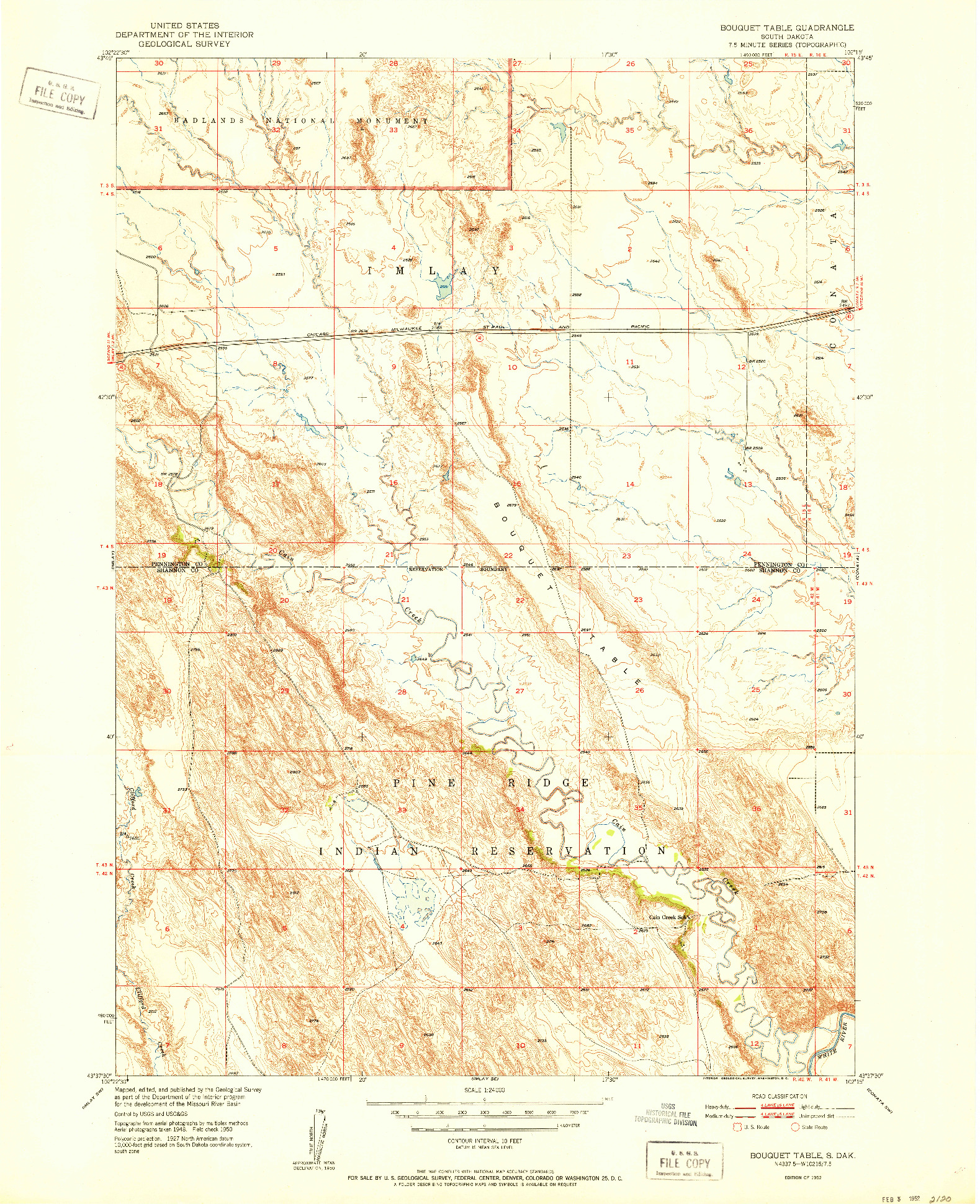 USGS 1:24000-SCALE QUADRANGLE FOR BOUQUET TABLE, SD 1952