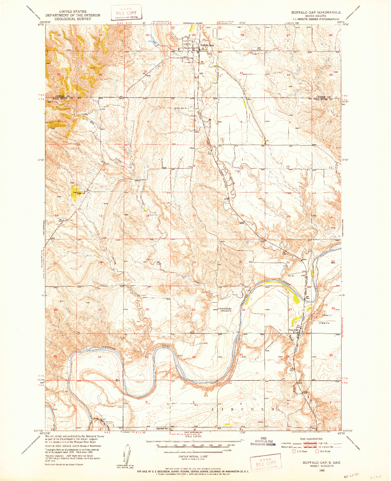 USGS 1:24000-SCALE QUADRANGLE FOR BUFFALO GAP, SD 1950