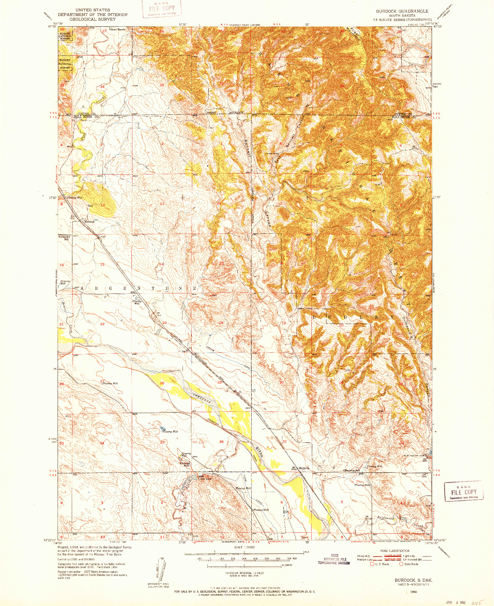 USGS 1:24000-SCALE QUADRANGLE FOR BURDOCK, SD 1950