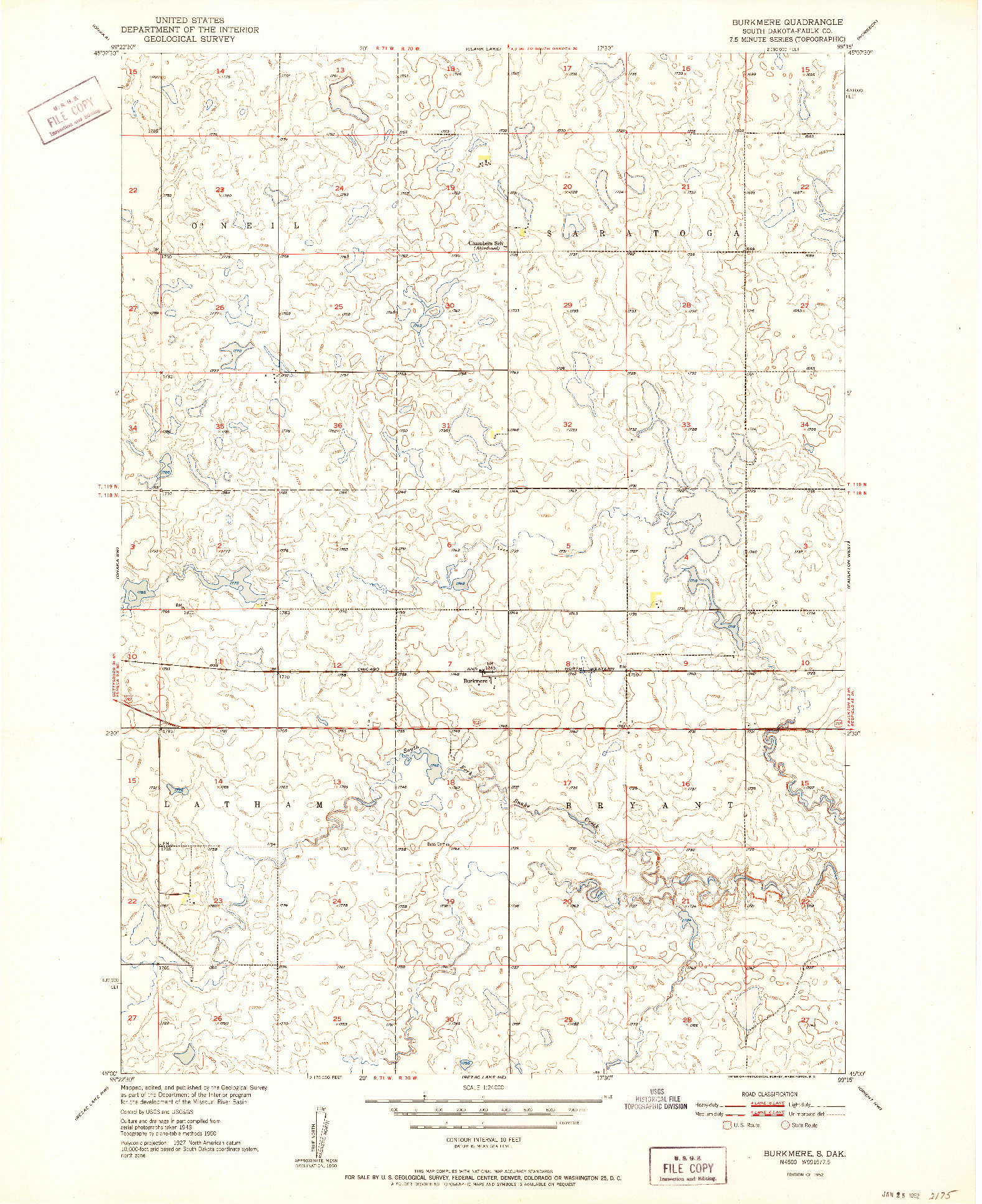USGS 1:24000-SCALE QUADRANGLE FOR BURKMERE, SD 1952