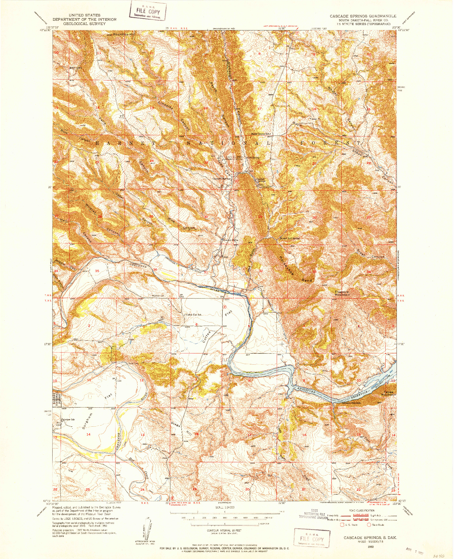 USGS 1:24000-SCALE QUADRANGLE FOR CASCADE SPRINGS, SD 1950