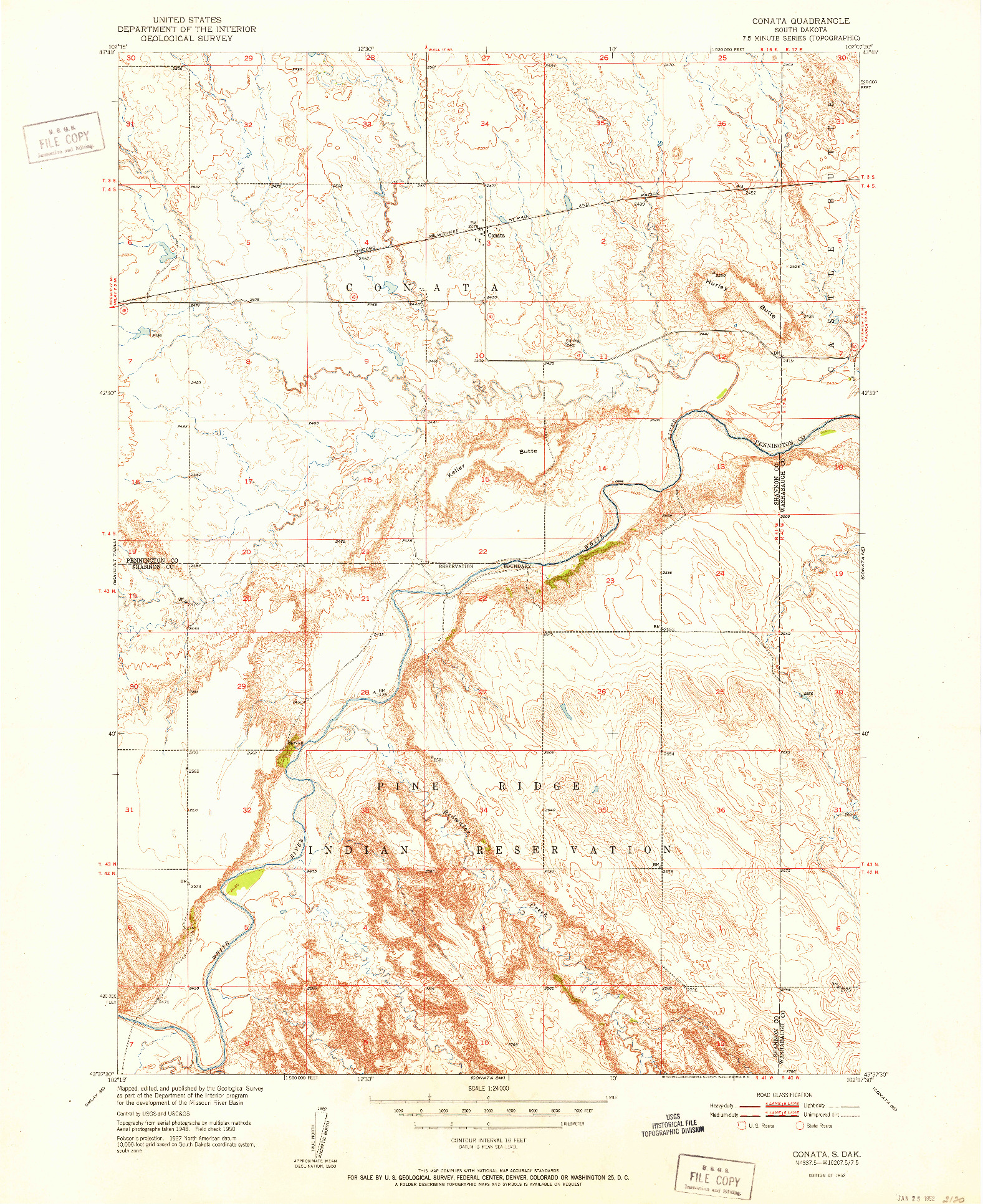 USGS 1:24000-SCALE QUADRANGLE FOR CONATA, SD 1952