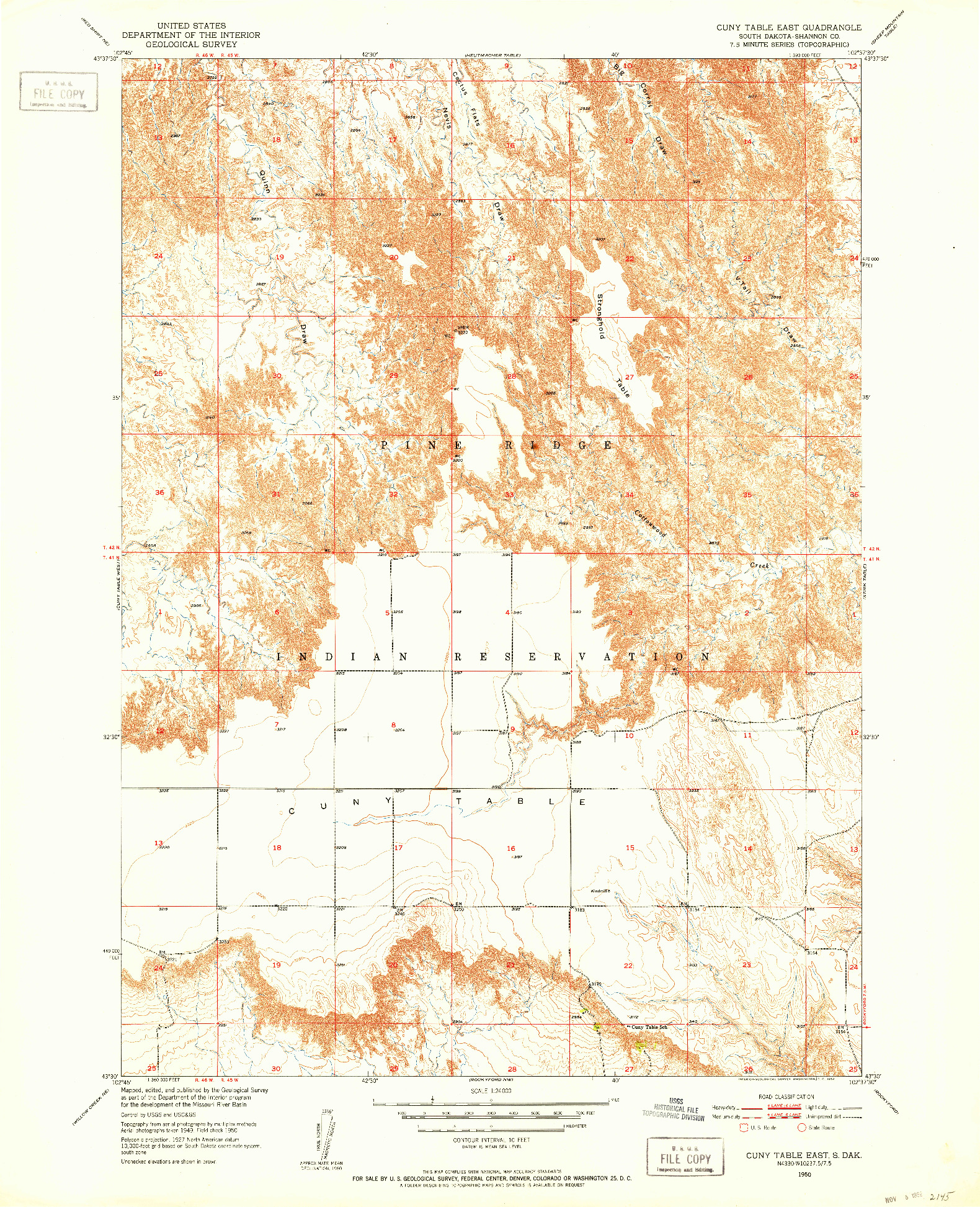 USGS 1:24000-SCALE QUADRANGLE FOR CUNY TABLE EAST, SD 1950
