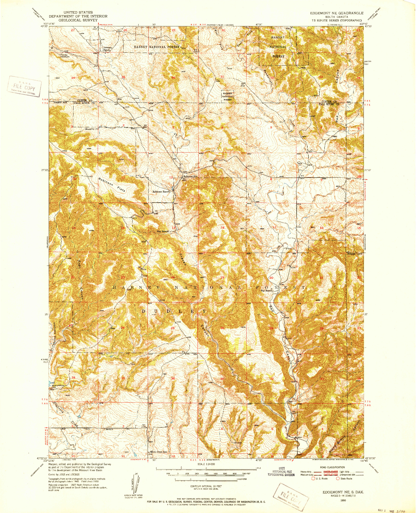 USGS 1:24000-SCALE QUADRANGLE FOR EDGEMONT NE, SD 1950