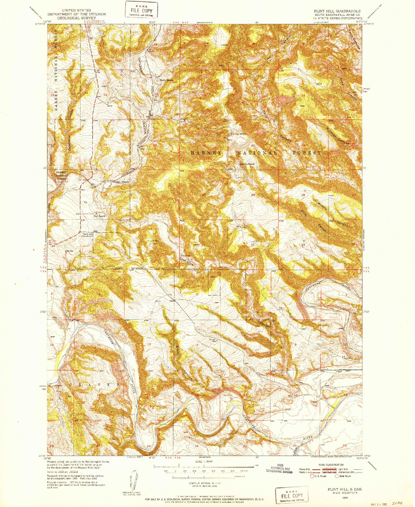 USGS 1:24000-SCALE QUADRANGLE FOR FLINT HILL, SD 1950