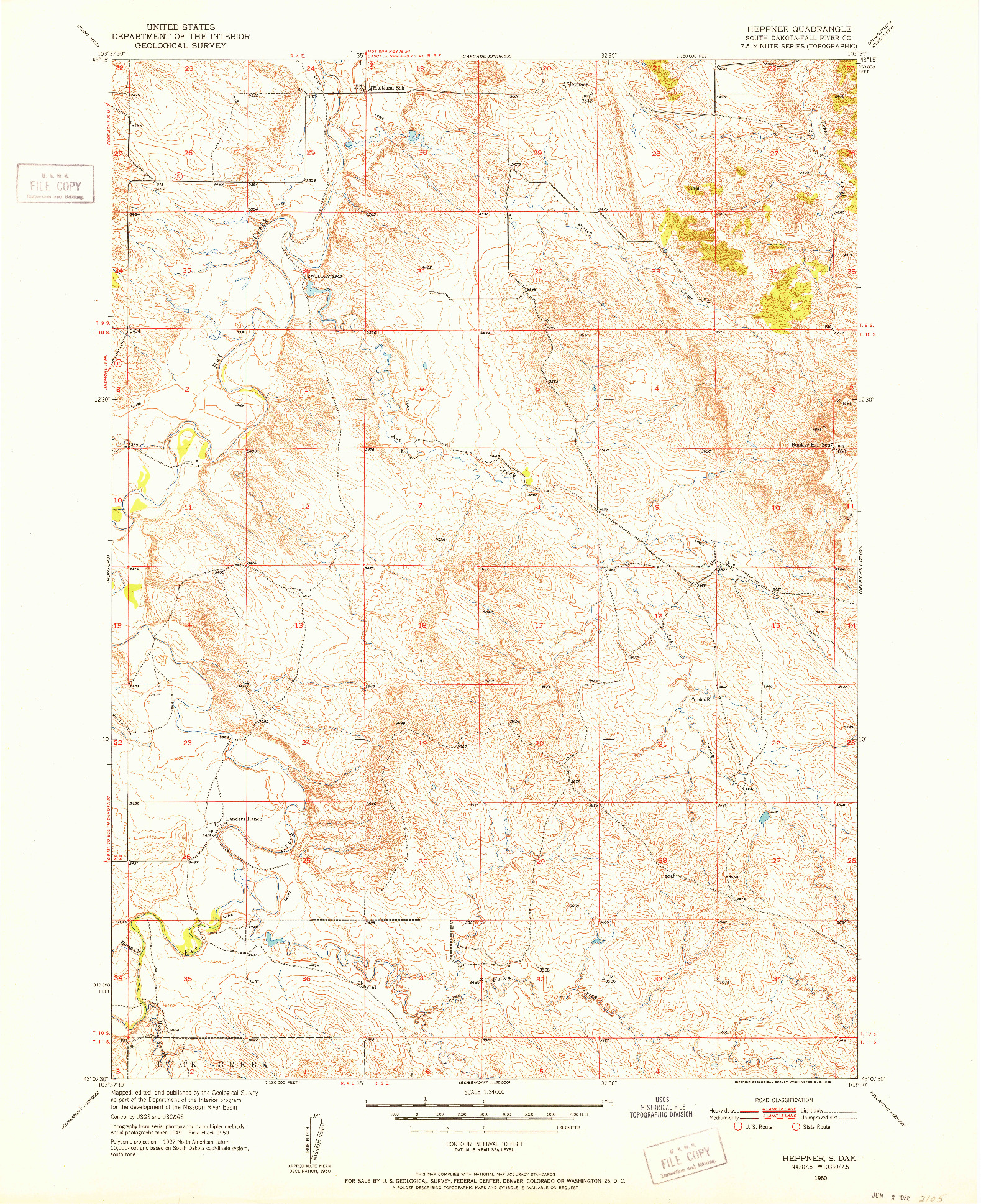 USGS 1:24000-SCALE QUADRANGLE FOR HEPPNER, SD 1950