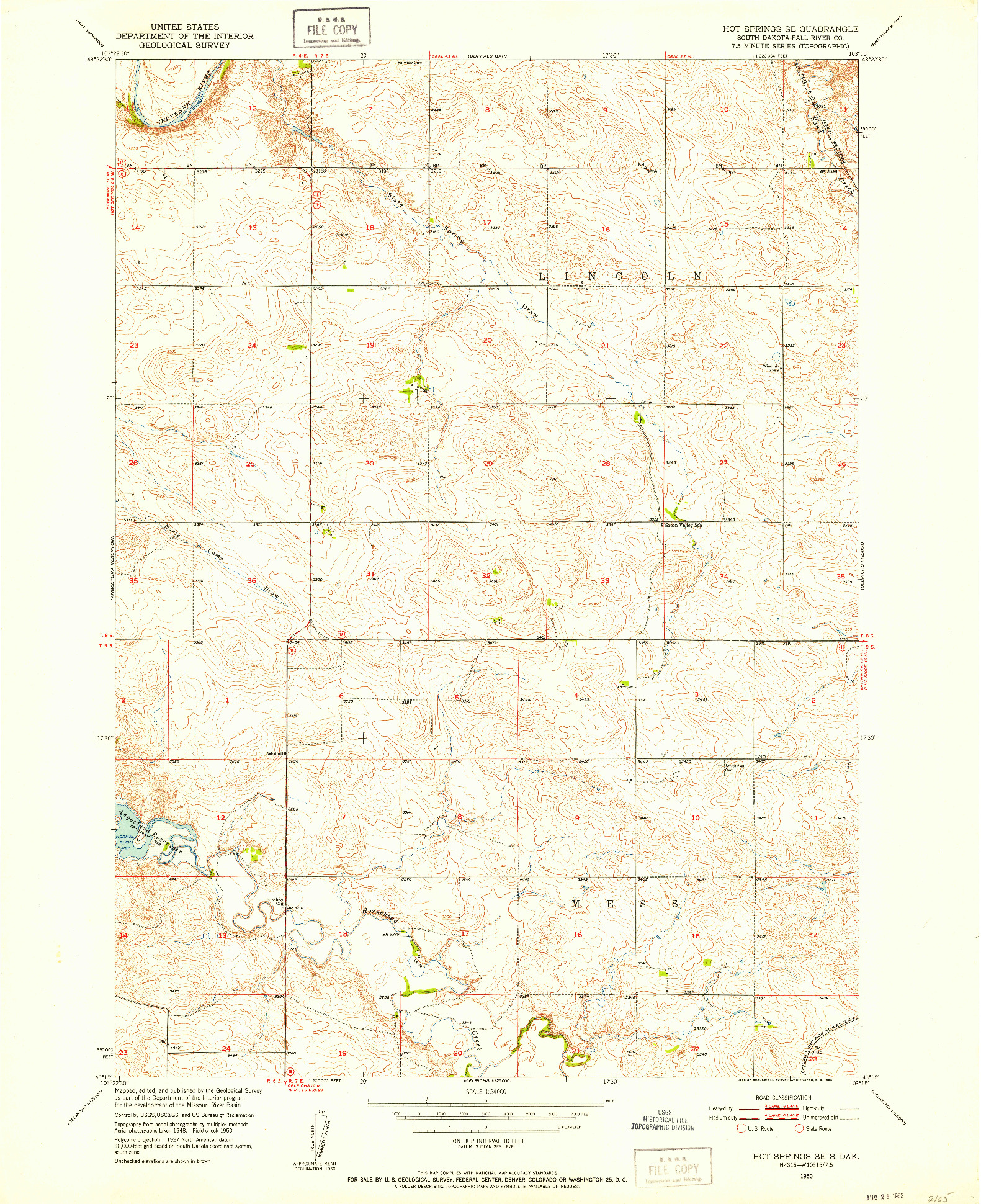 USGS 1:24000-SCALE QUADRANGLE FOR HOT SPRINGS SE, SD 1950