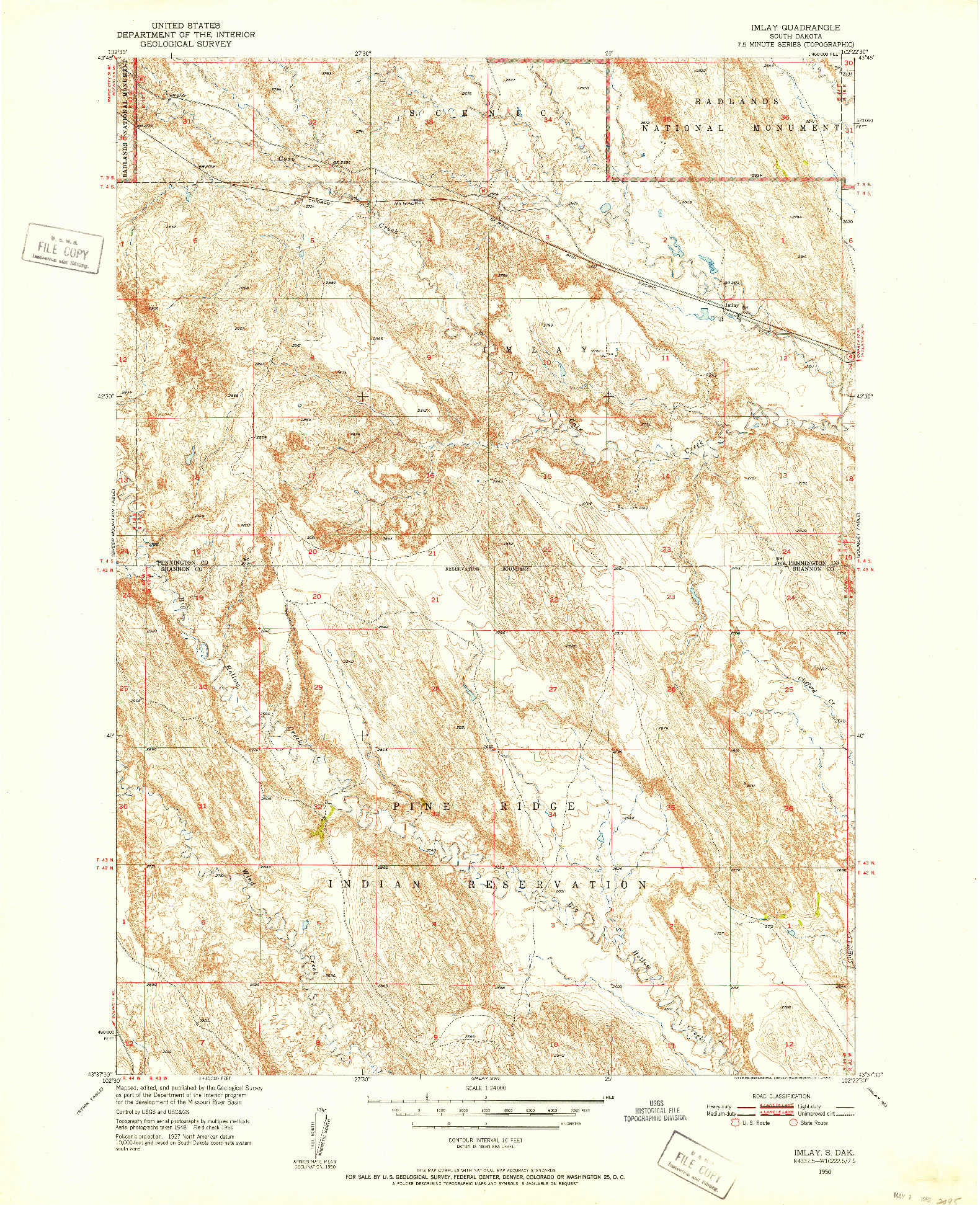 USGS 1:24000-SCALE QUADRANGLE FOR IMLAY, SD 1950