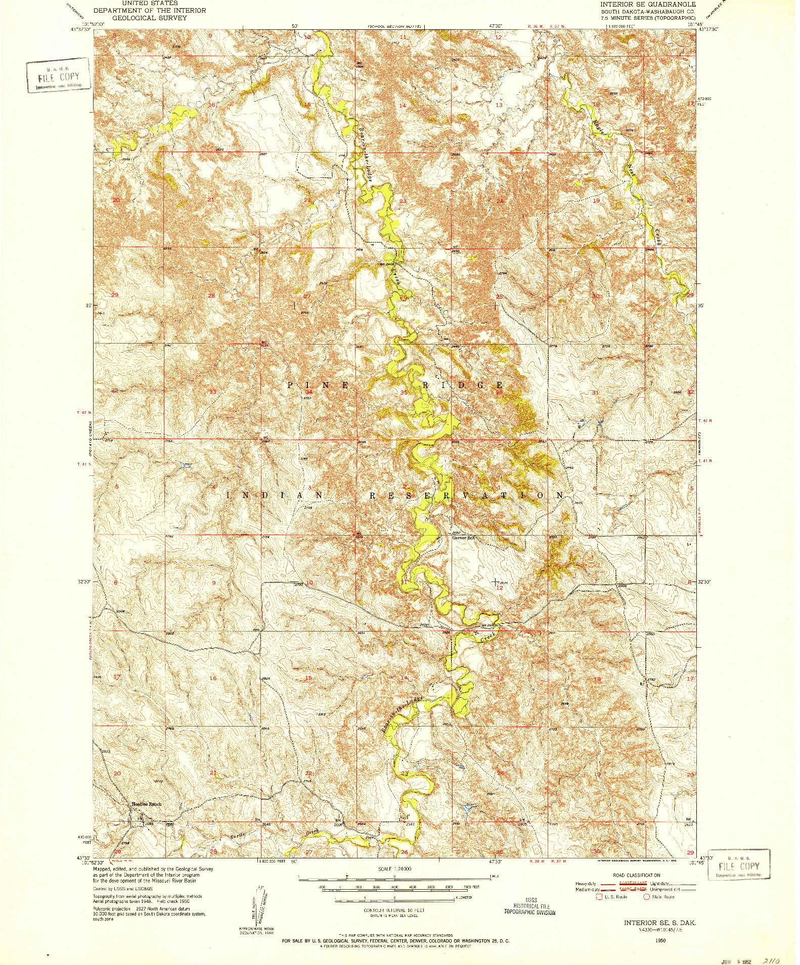 USGS 1:24000-SCALE QUADRANGLE FOR INTERIOR SE, SD 1950
