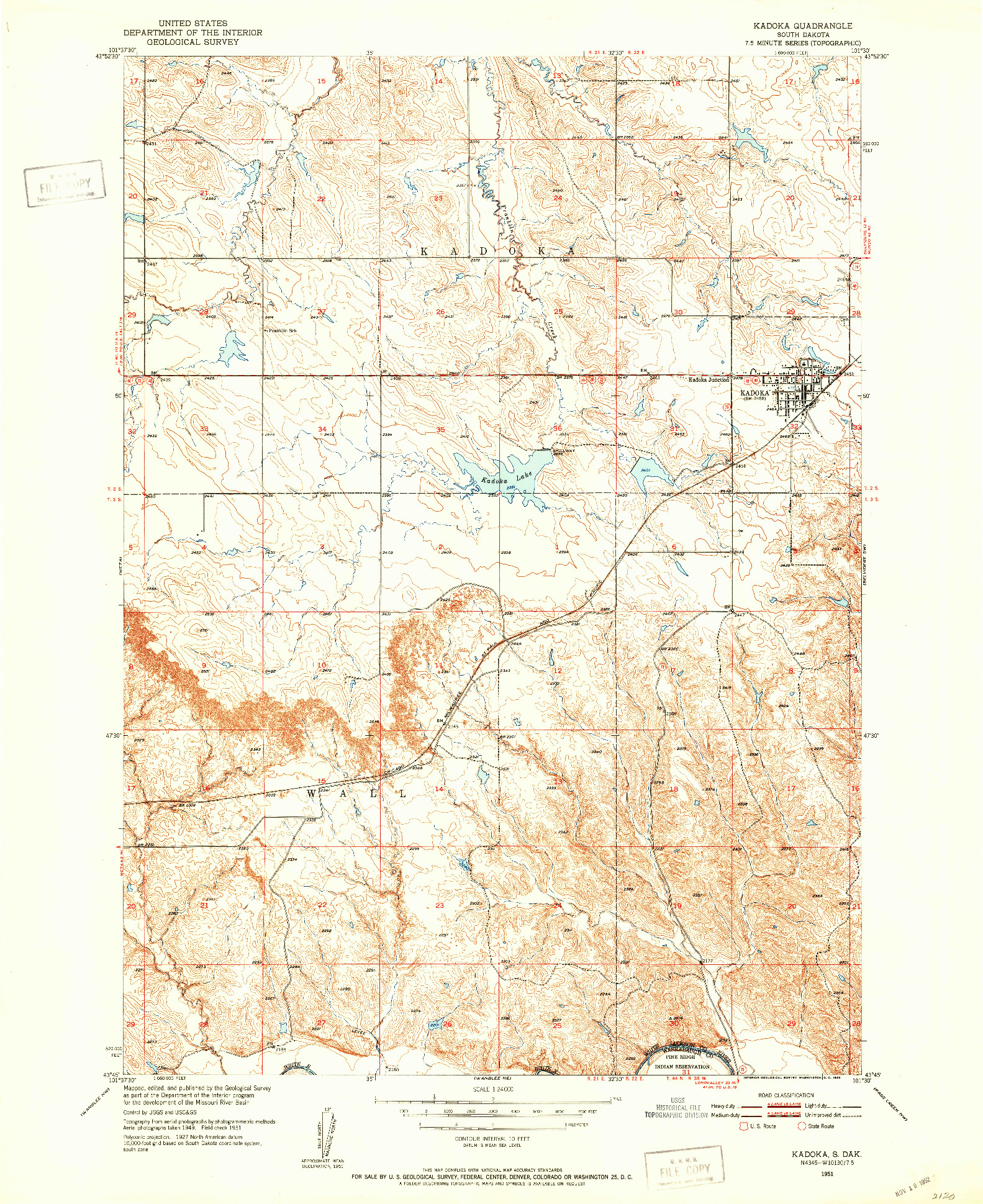 USGS 1:24000-SCALE QUADRANGLE FOR KADOKA, SD 1951