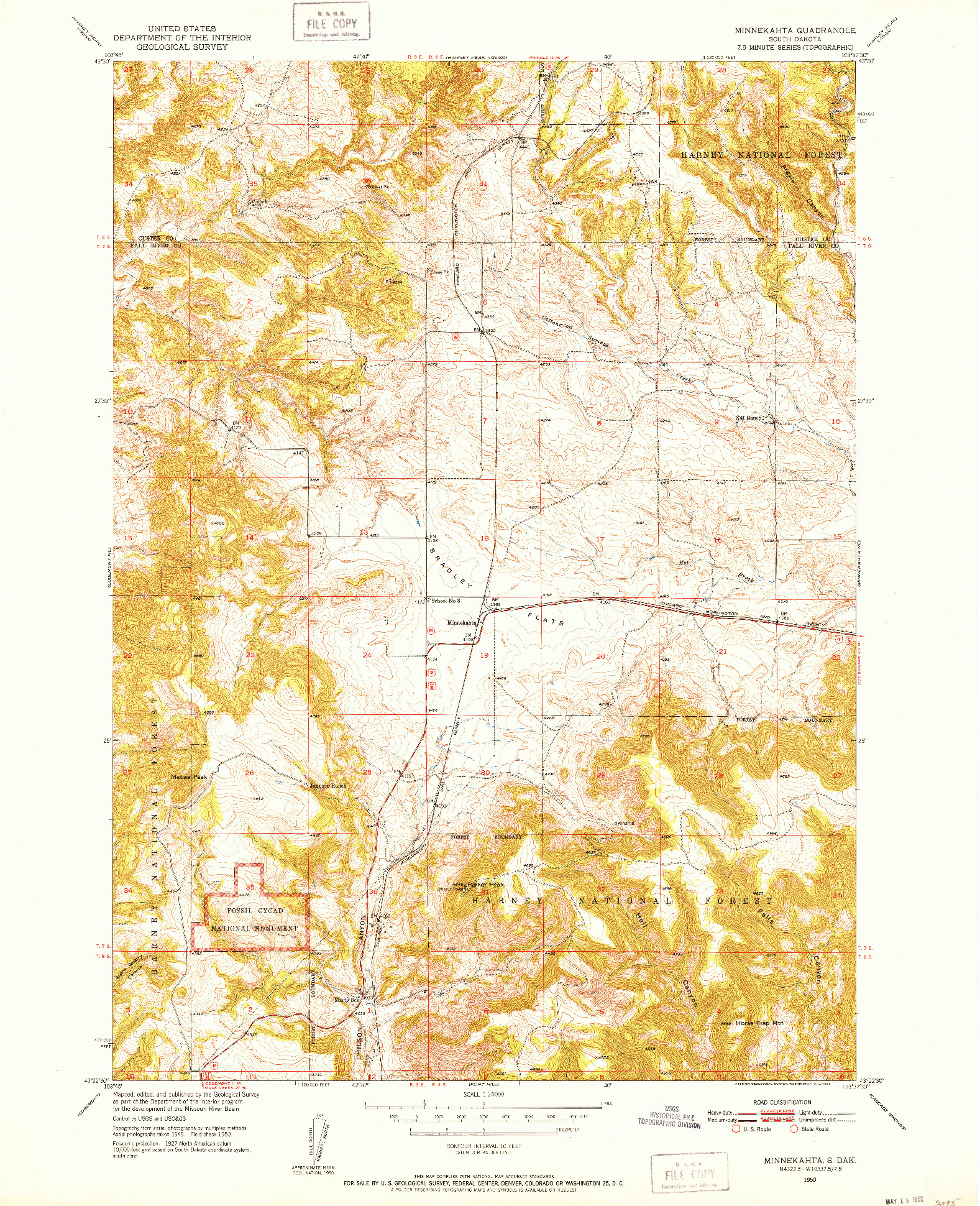 USGS 1:24000-SCALE QUADRANGLE FOR MINNEKAHTA, SD 1950