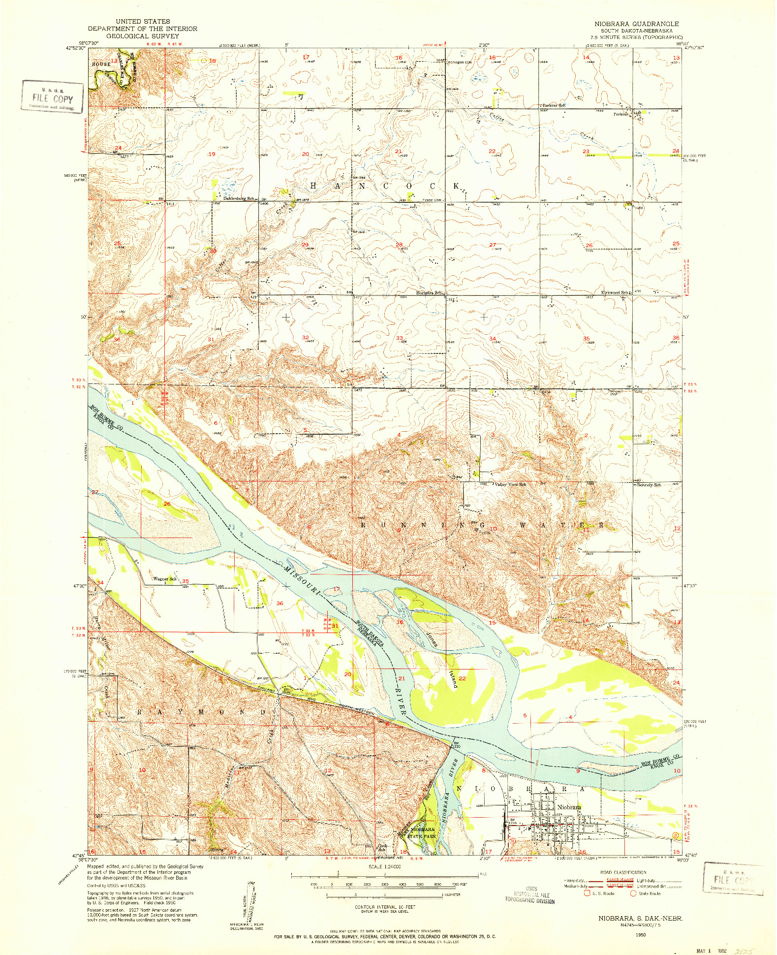 USGS 1:24000-SCALE QUADRANGLE FOR NIOBRARA, SD 1950